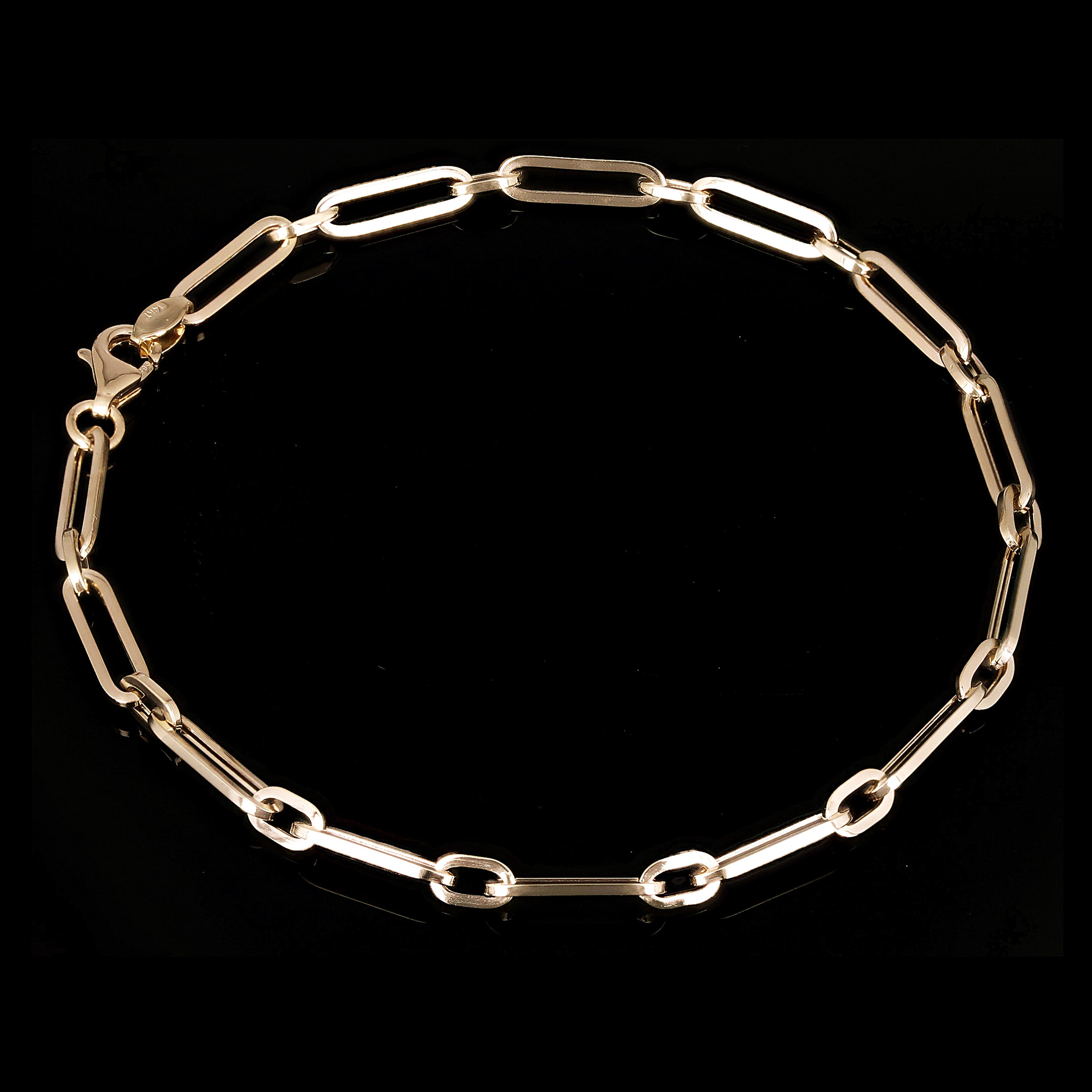 Italian 14k Yellow Gold Hollow Paper Clip Chain Bracelet 7.5" 3.3mm 1.7 grams - 7.25" 3mm