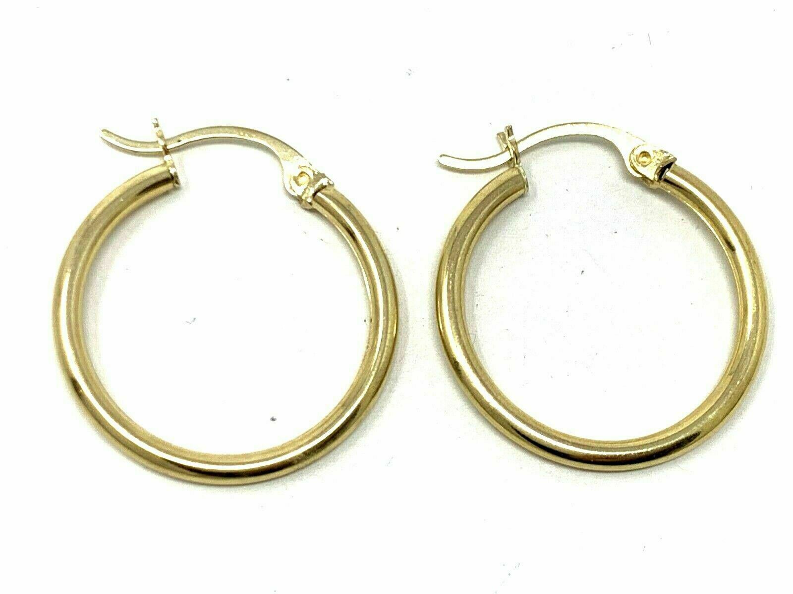 14k Yellow Gold Women's Hollow 1" inch Round Hoop Loop Earrings 2mm 1.7 grams