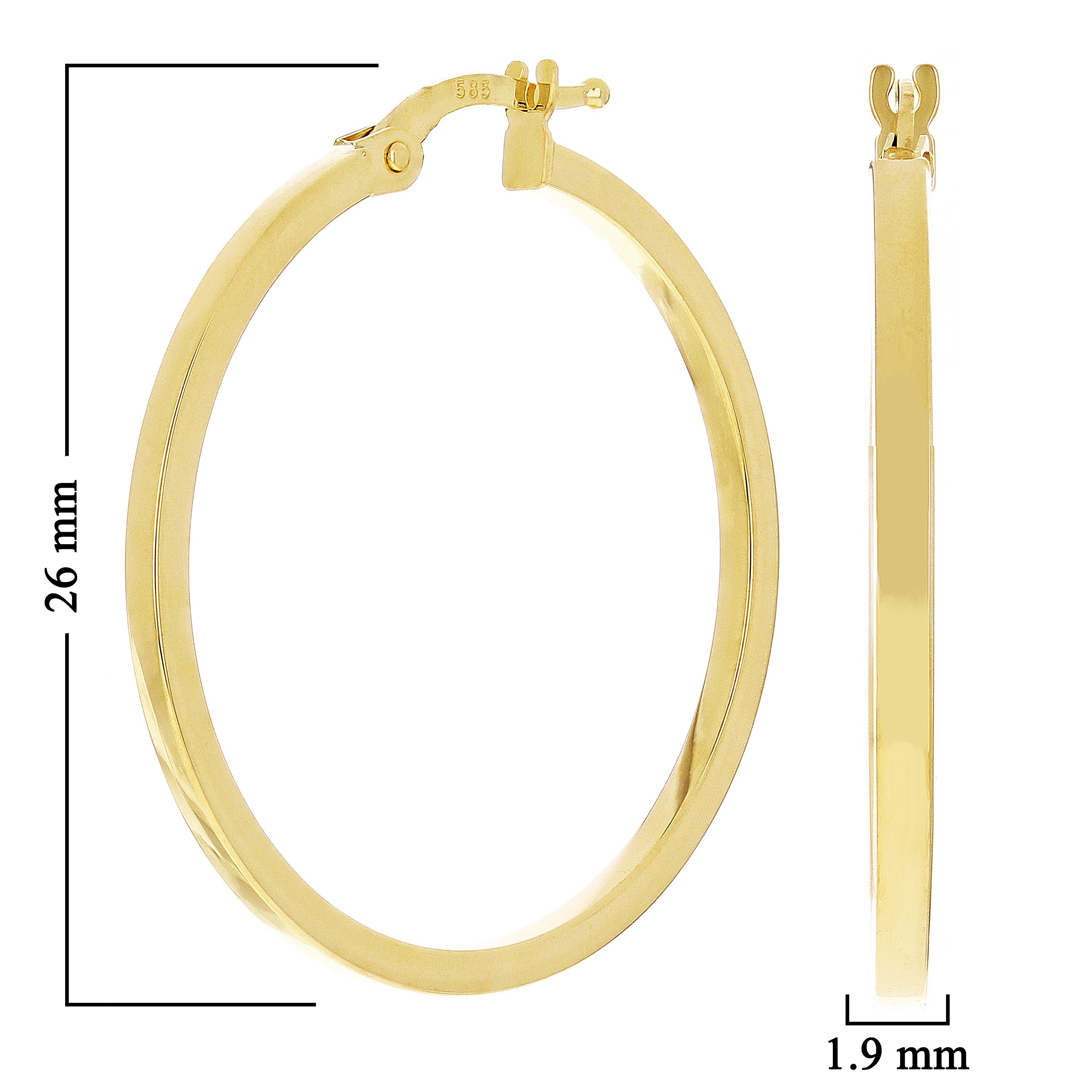 Italian 14k Yellow Gold Flat Tube Hollow Hoop Earrings 1" 2mm 1.7 grams