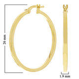 Italian 14k Yellow Gold Flat Tube Hollow Hoop Earrings 1" 2mm 1.7 grams