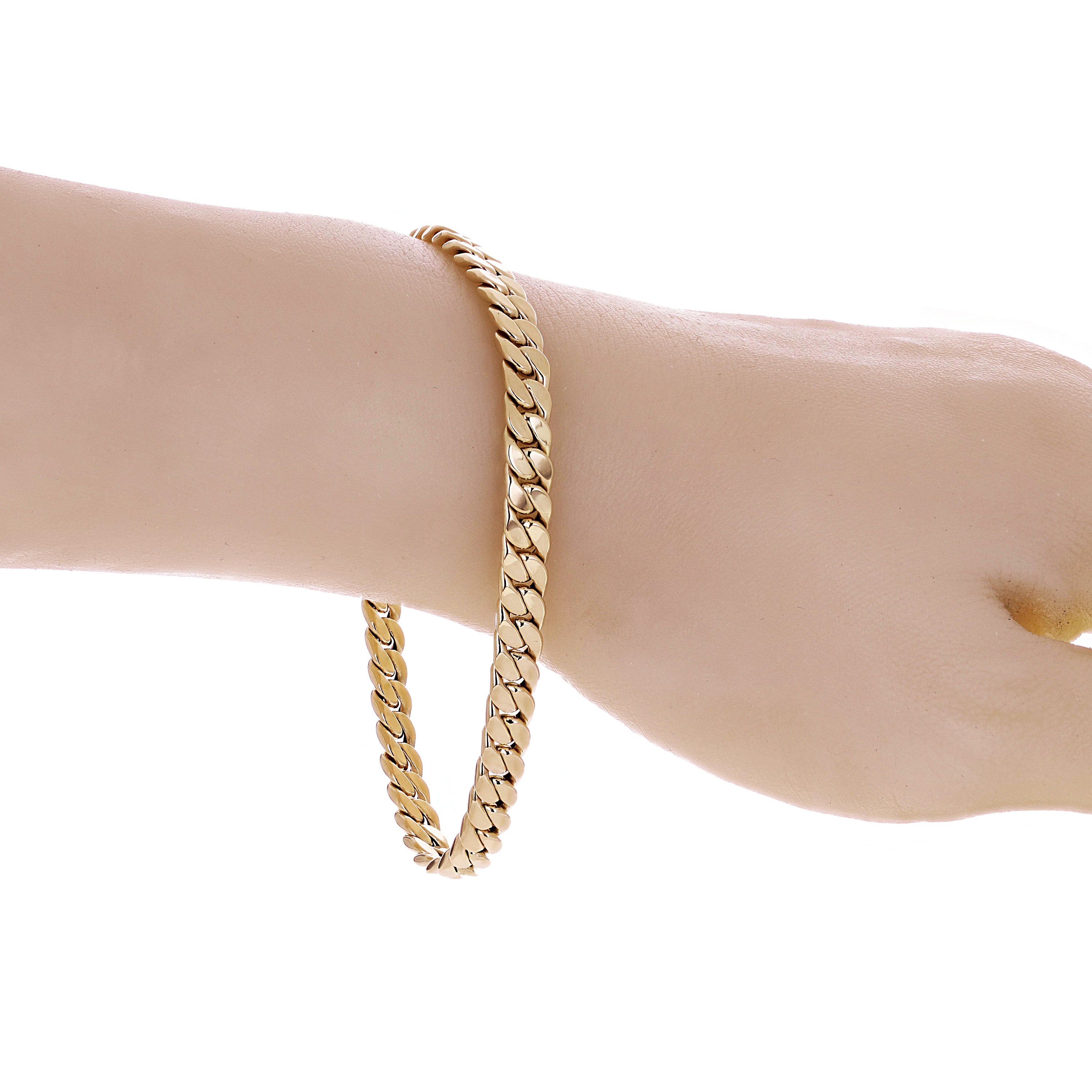 Italian 14k Yellow Gold Hollow Flat Miami Cuban Link Bracelet 8.5" 5.8mm 7.5gram