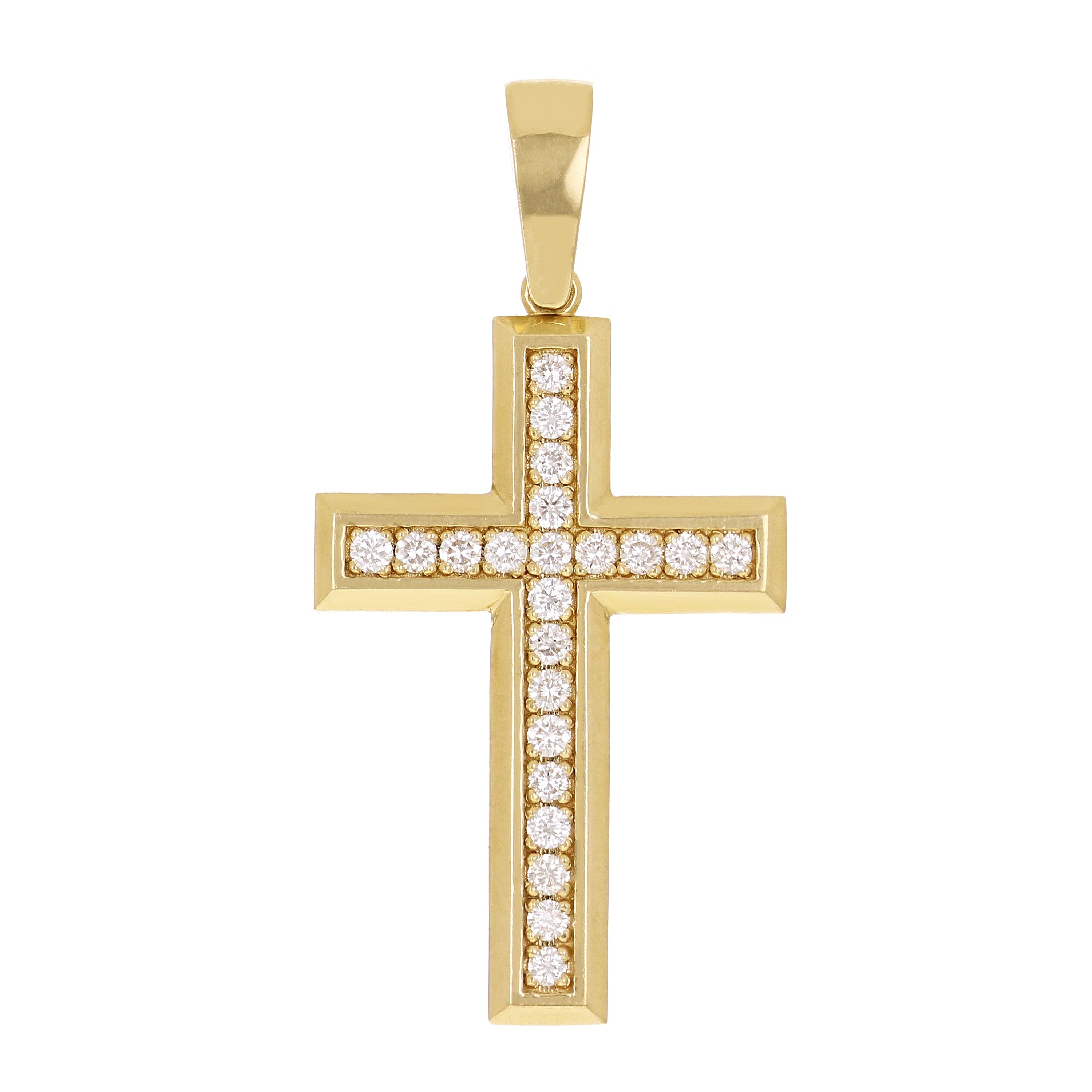 14k Yellow Gold 0.52ctw Outline Diamond Cross Charm Pendant 1.6" 6.9 grams