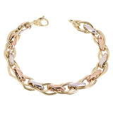 Italian 14k Tri-Color Gold Hollow Triple Oval Link Bracelet 7.5" 9mm 8 grams