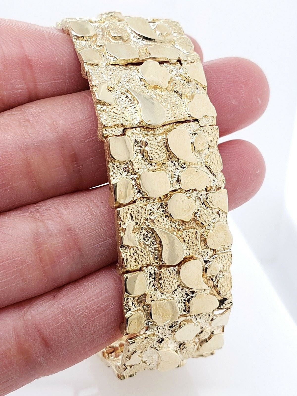 Men's Solid 14k Yellow Gold Nugget Link Bracelet 8"-8.5" 21.5mm 62.5 grams