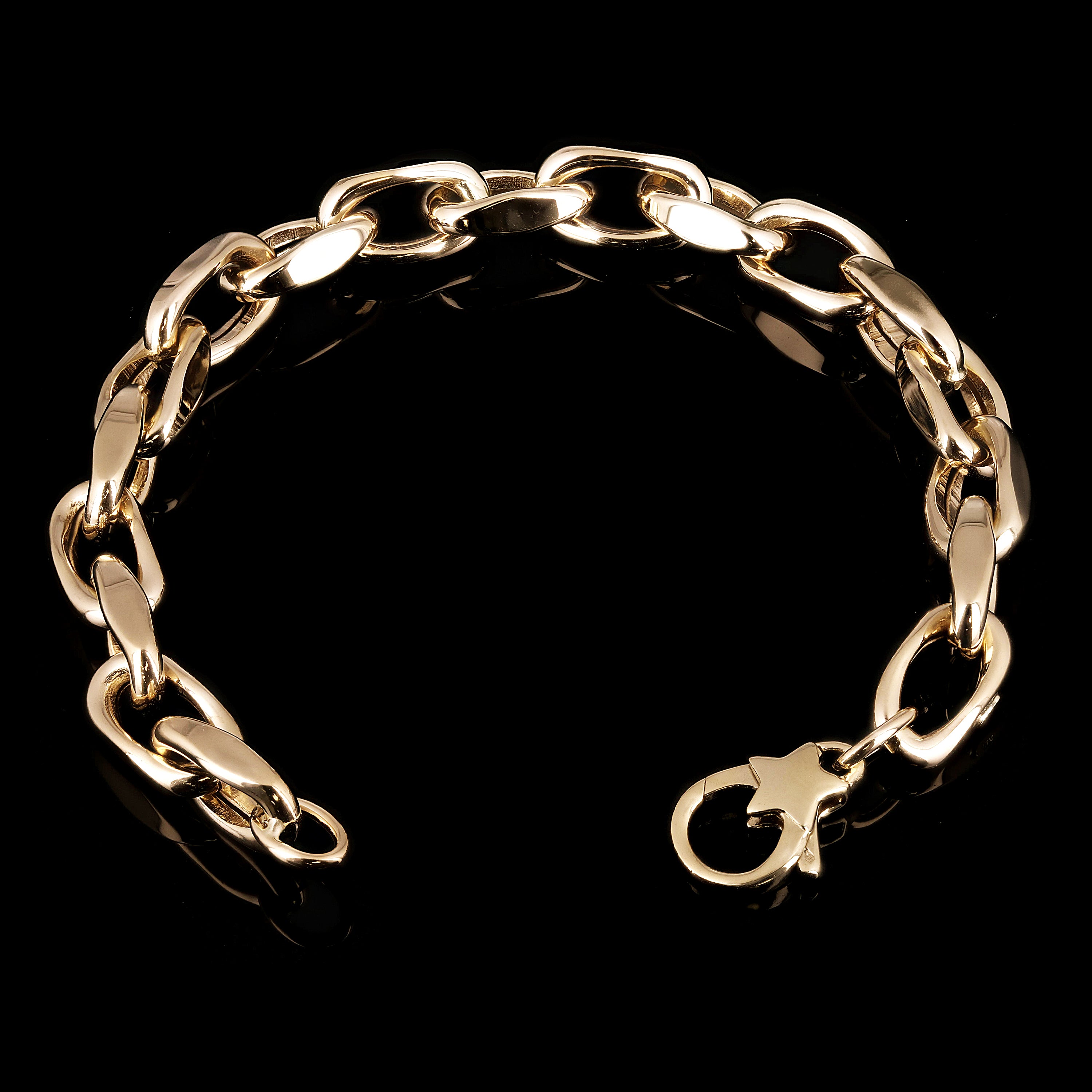 Italian 14k Yellow Gold Hollow Fancy Open Oval Link Bracelet 7.5" 7.6mm 10.2g
