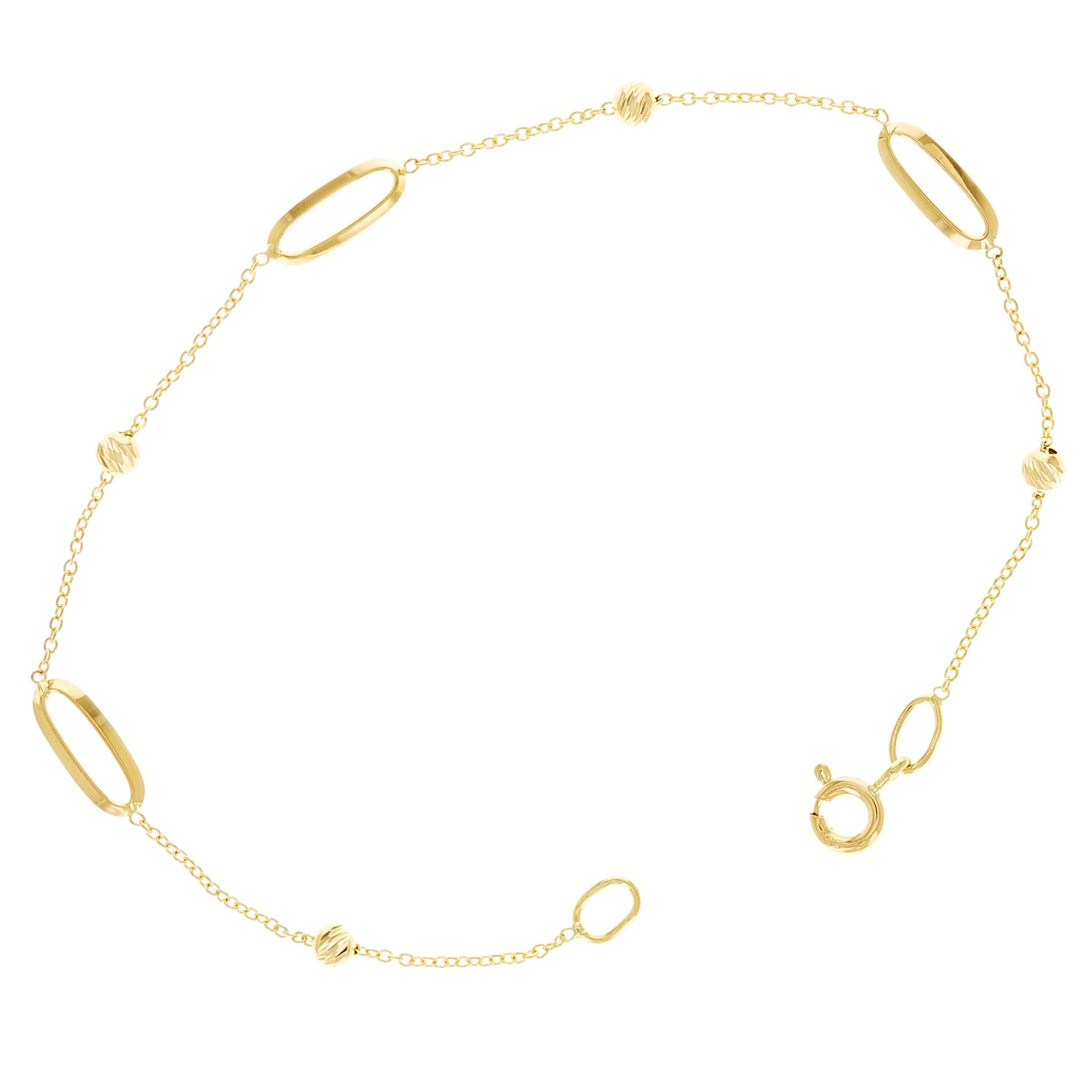Italian 14k Yellow Gold Ball Beads & Paper Clip Link Bracelet 7" 1.6 grams