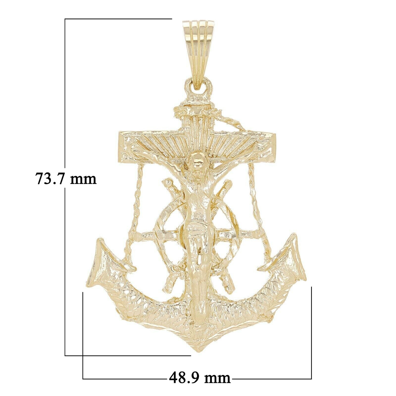 14k Yellow Gold Solid Big Anchor Mariner Cross Jesus Crucifix Pendant 3" 35.5g