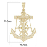 14k Yellow Gold Solid Big Anchor Mariner Cross Jesus Crucifix Pendant 3" 35.5g