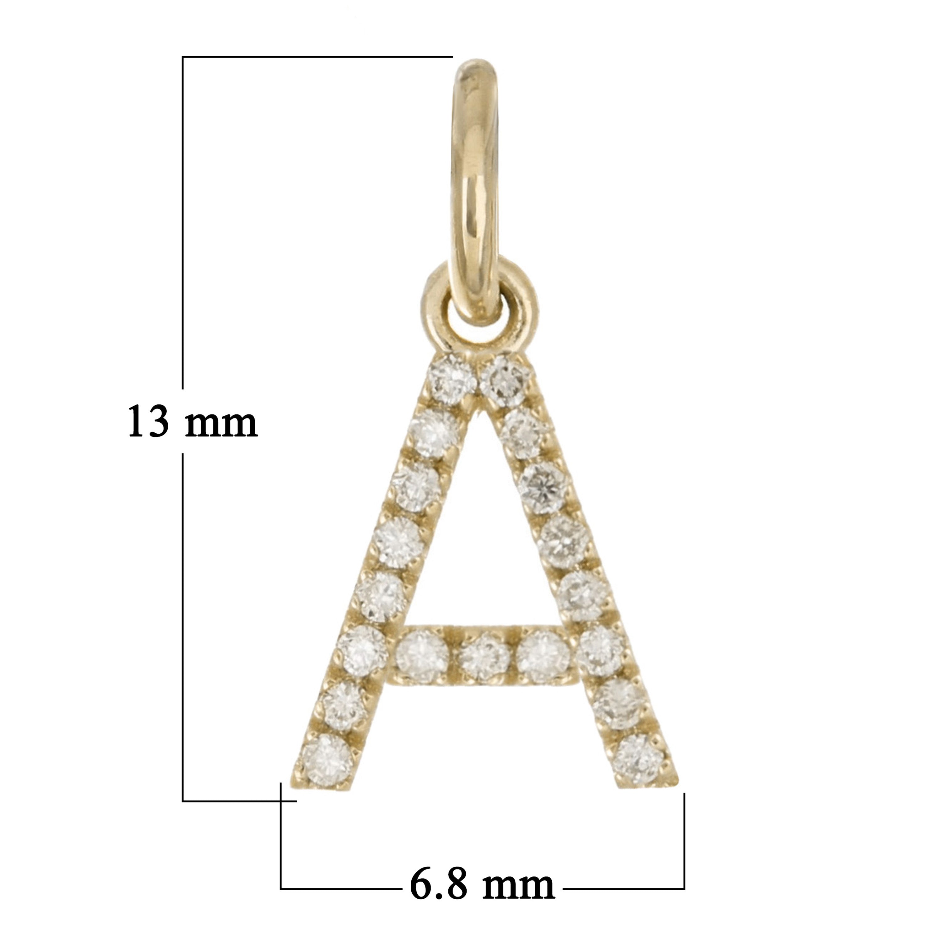 14k Yellow Gold Diamond Initial Letter A Charm Pendant - Letter A,Yellow