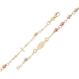 Italian 14k Tri-Color Gold Miraculous Medal Charm Rosary Bracelet 7.5" 4mm 3gram