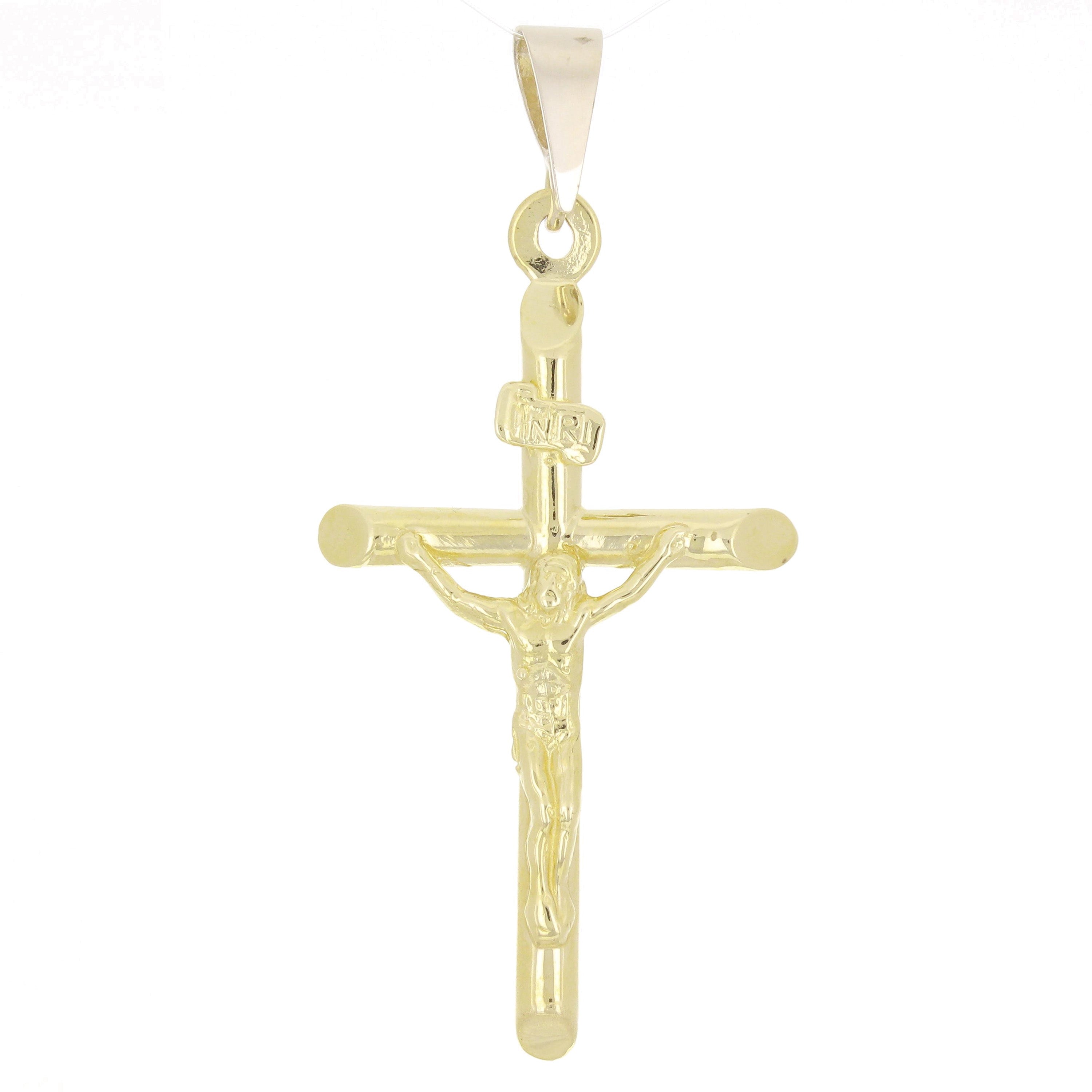 14k Yellow Gold INRI Jesus Christ Crucifix Cross Religious Pendant 2" 6.8 grams - Yellow