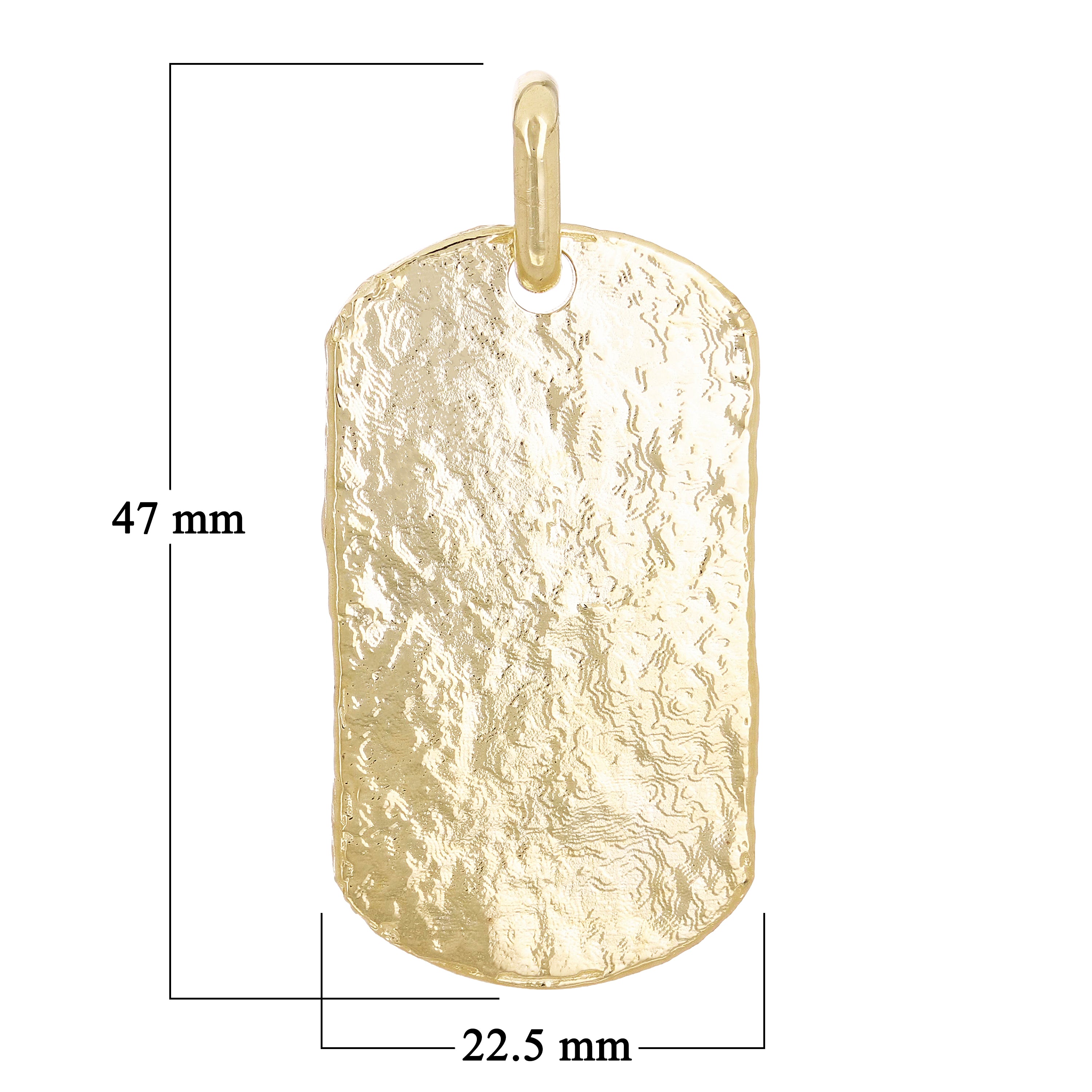 10k Yellow Gold Solid Hammered Finish Dog Tag Charm Pendant 1.8" 13 grams
