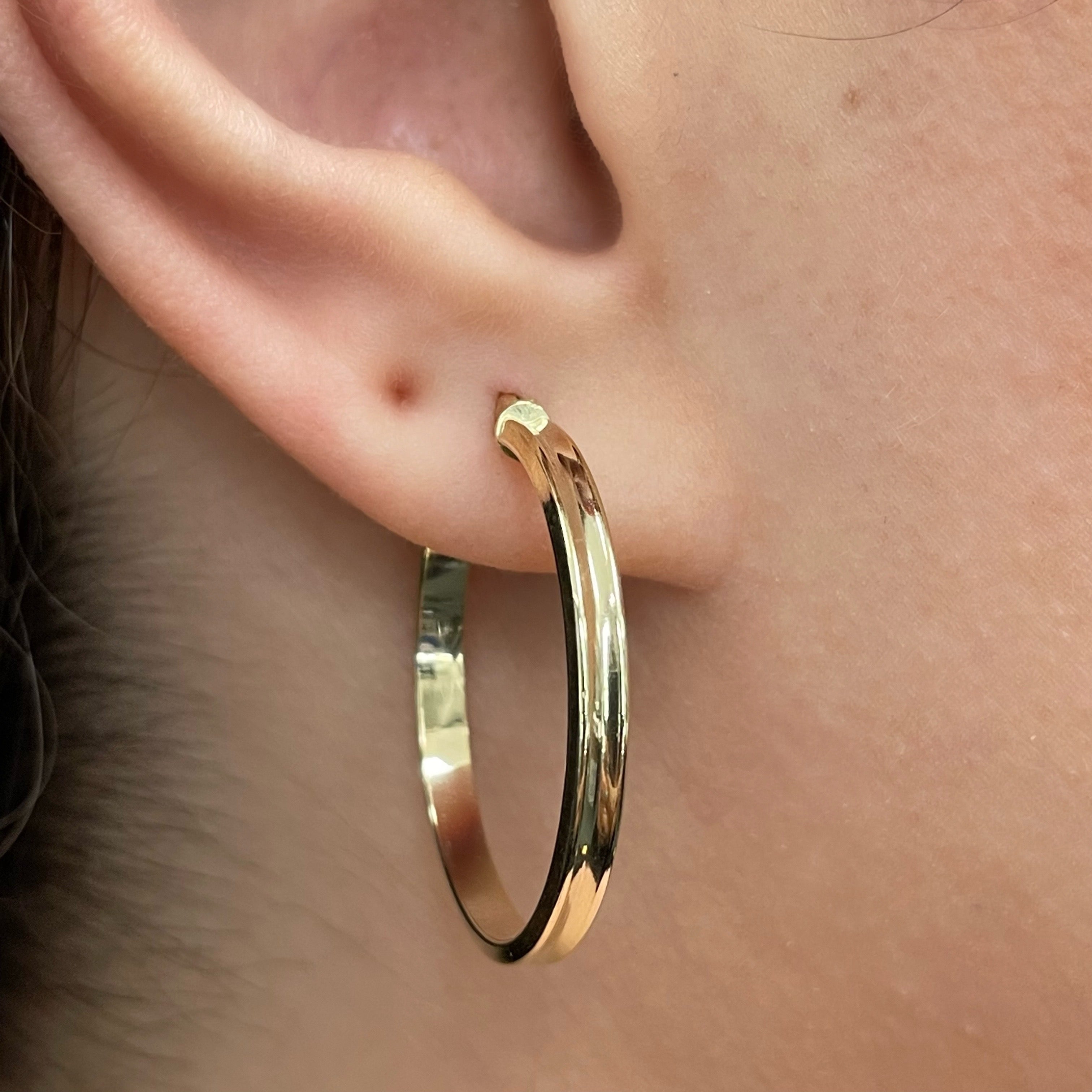 Italian 14k Yellow Gold Polished Concave Medium Hollow Hoop Earrings 1.2"