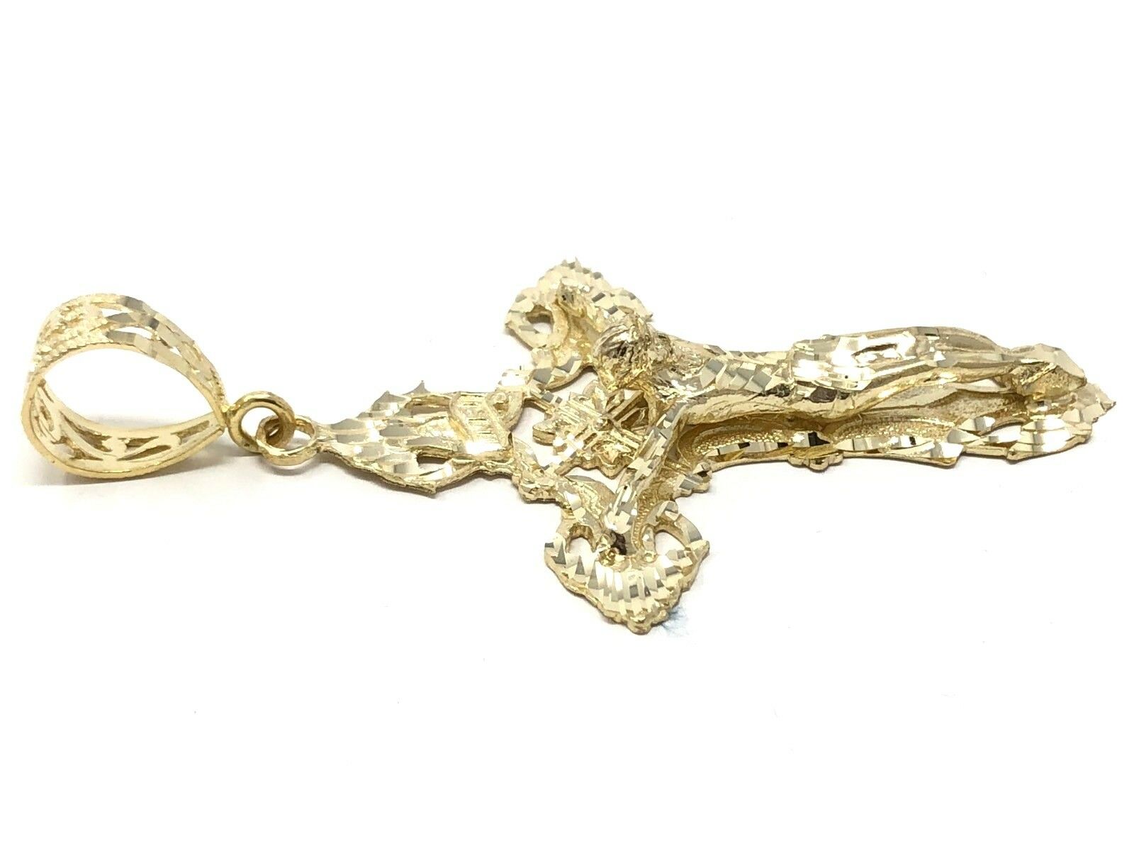 14k Yellow Gold Religious INRI Jesus Christ 3D Big Cross Pendant 3.36" 16.4grams