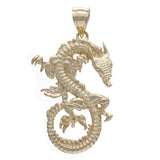 18k Yellow Gold Solid Detailed Good Luck 3D Dragon Charm Pendant 1.3" 8 grams