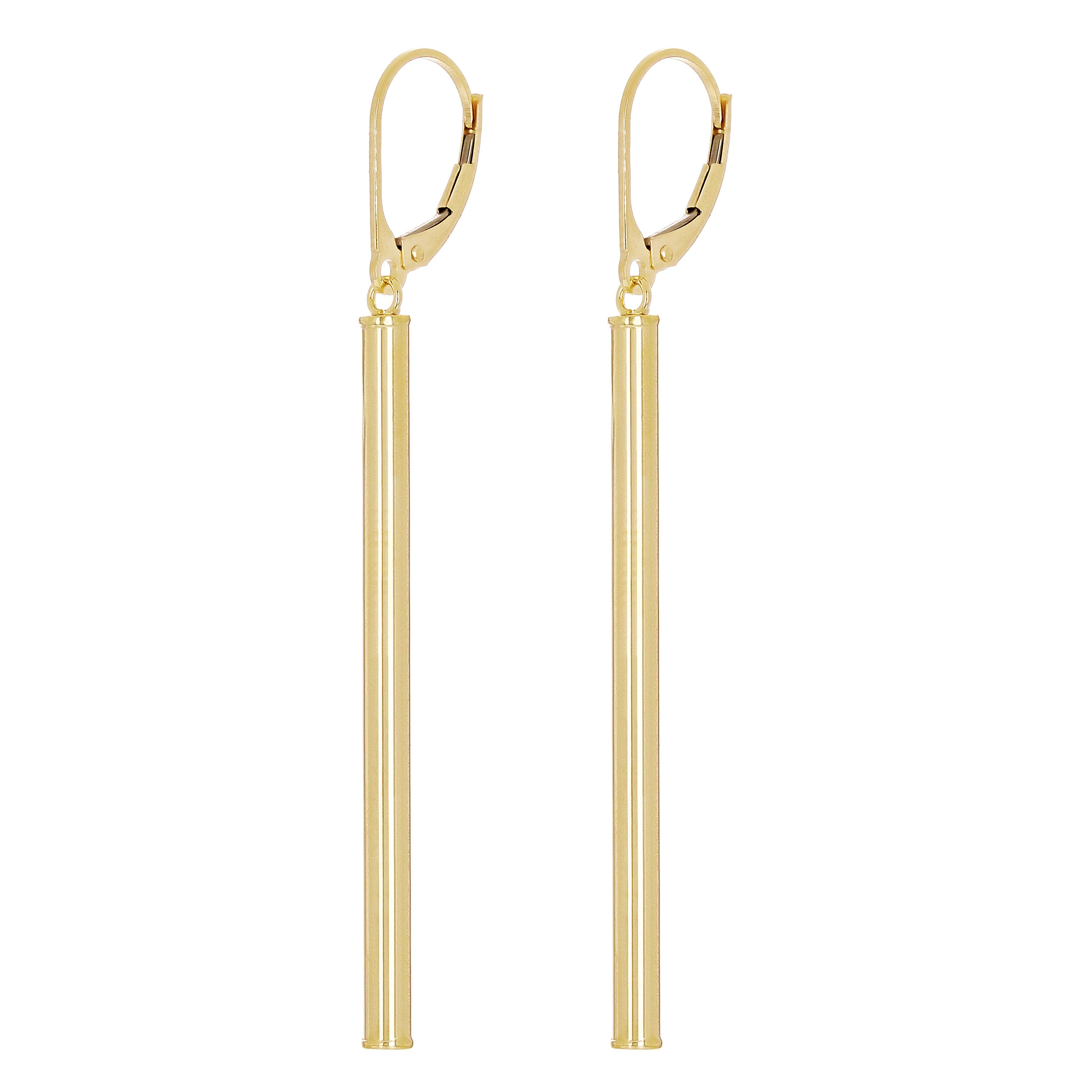 Italian 14k Yellow Gold Tube Vertical Bar Dangle Drop Earrings 2.3" 2.9mm 1.8g