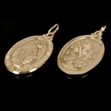 14K Gold Mary Mother of God Miraculous Medal with Words Oval Medal Pendant 4g.