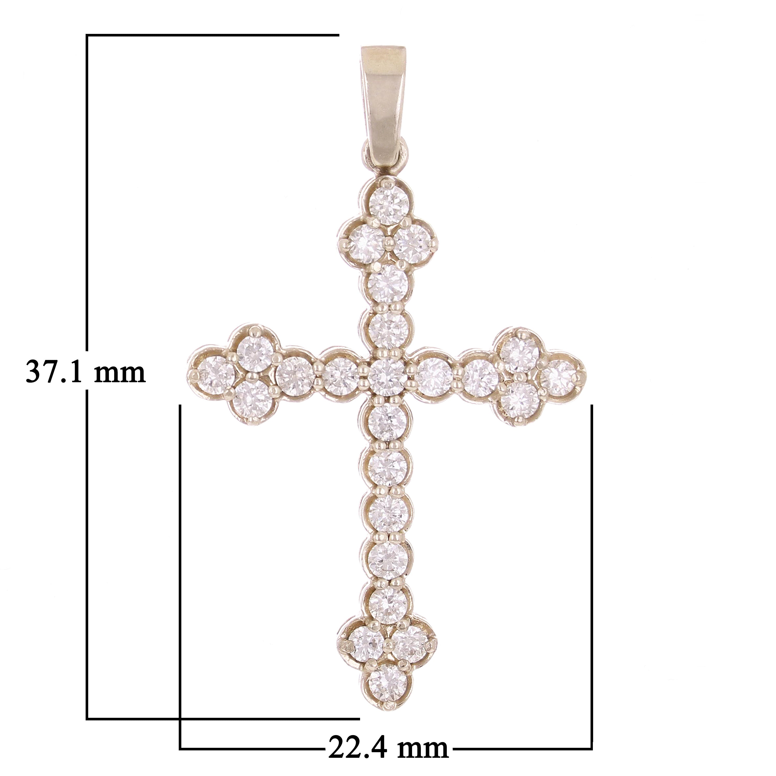 14k White Gold 0.98ctw Diamond Cross Pendant 1.5" 2.6 grams