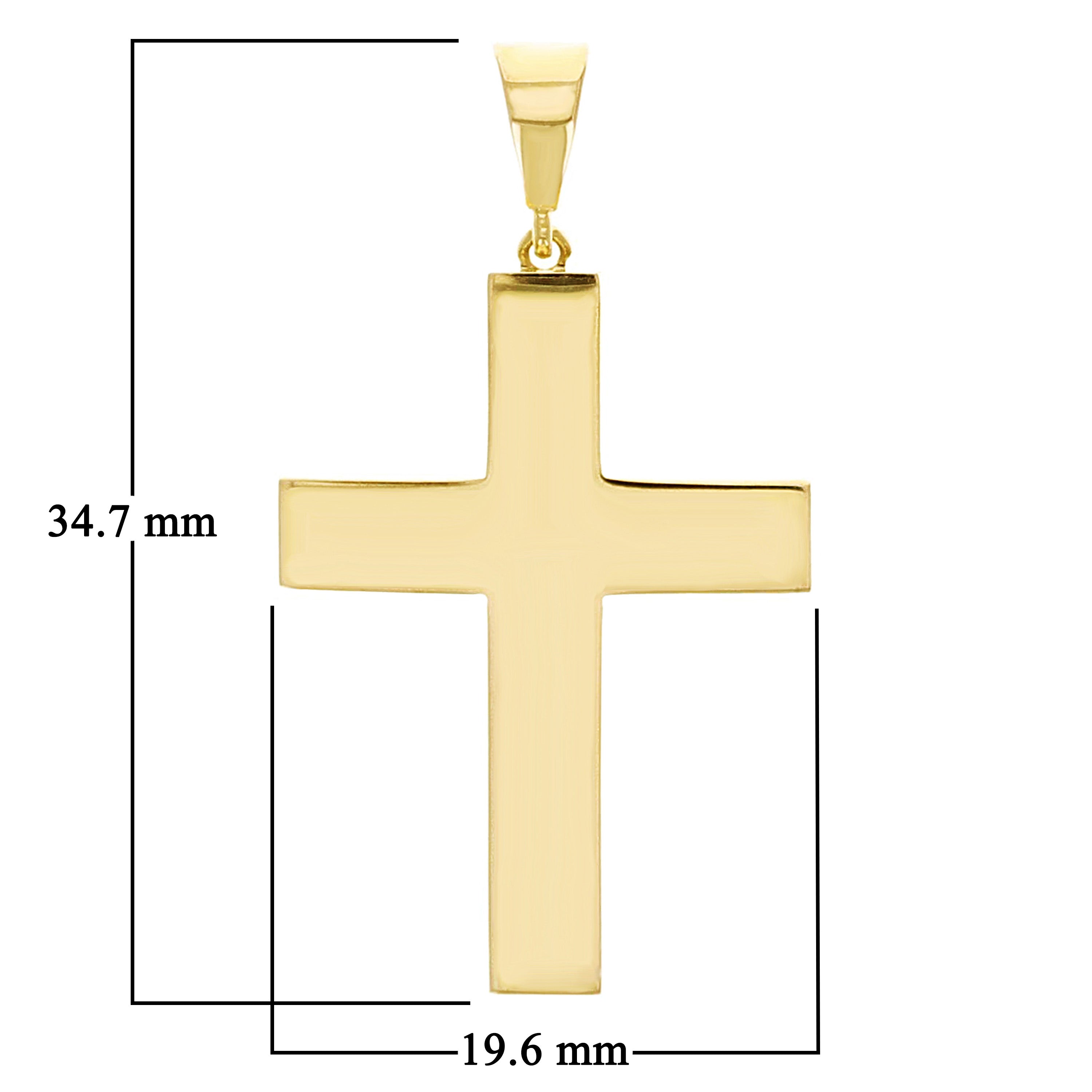 Italian 14k Yellow Gold Hollow 3D Plain Cross Charm Pendant 1.4" 2.2 grams