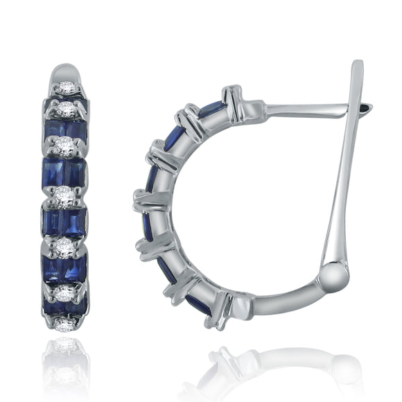 14k White Gold 0.20ctw Sapphire & Diamond Half-Eternity Curve Hoop Earrings