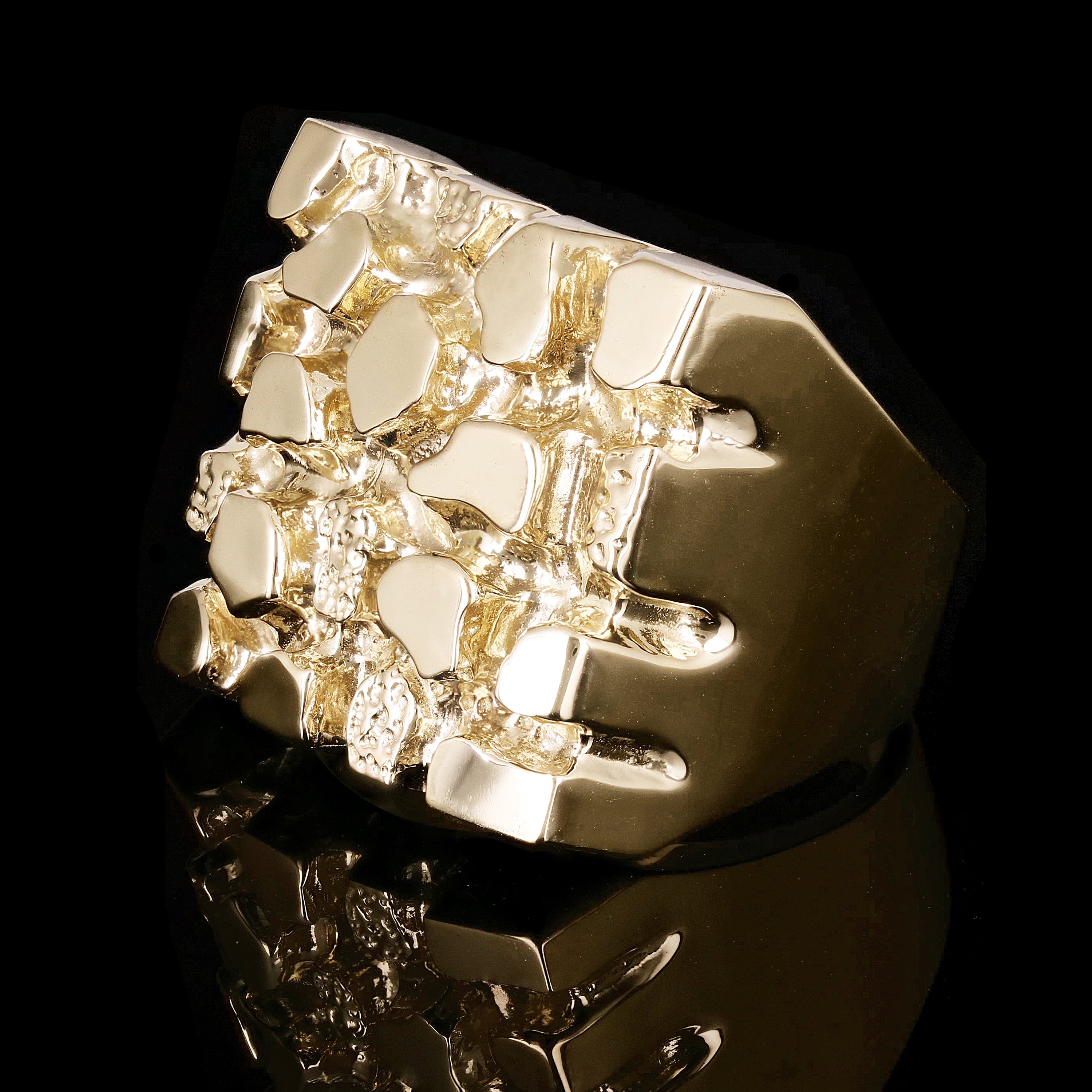 Men's 14k Yellow Gold Solid Square Nugget Ring Size 11 - 22mm 29.7 grams - Ring Size 11 29.7 grams