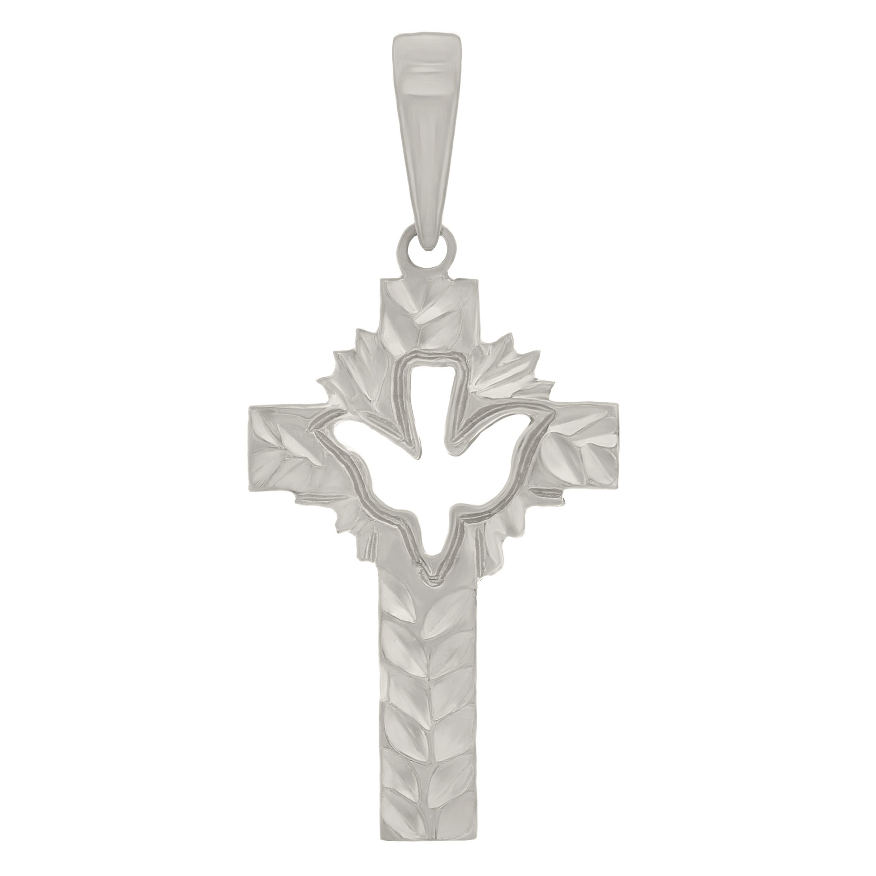 14k White Gold Cross Religious Charm Pendant 1.2" 1.7grams - White