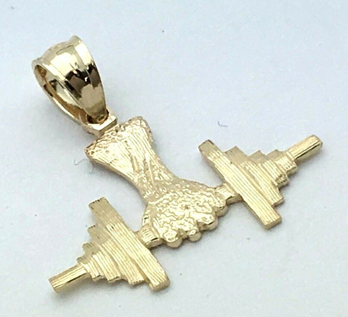 14k Yellow Gold Body Builder Weight Lifting Barbell Charm Pendant 0.8 gram