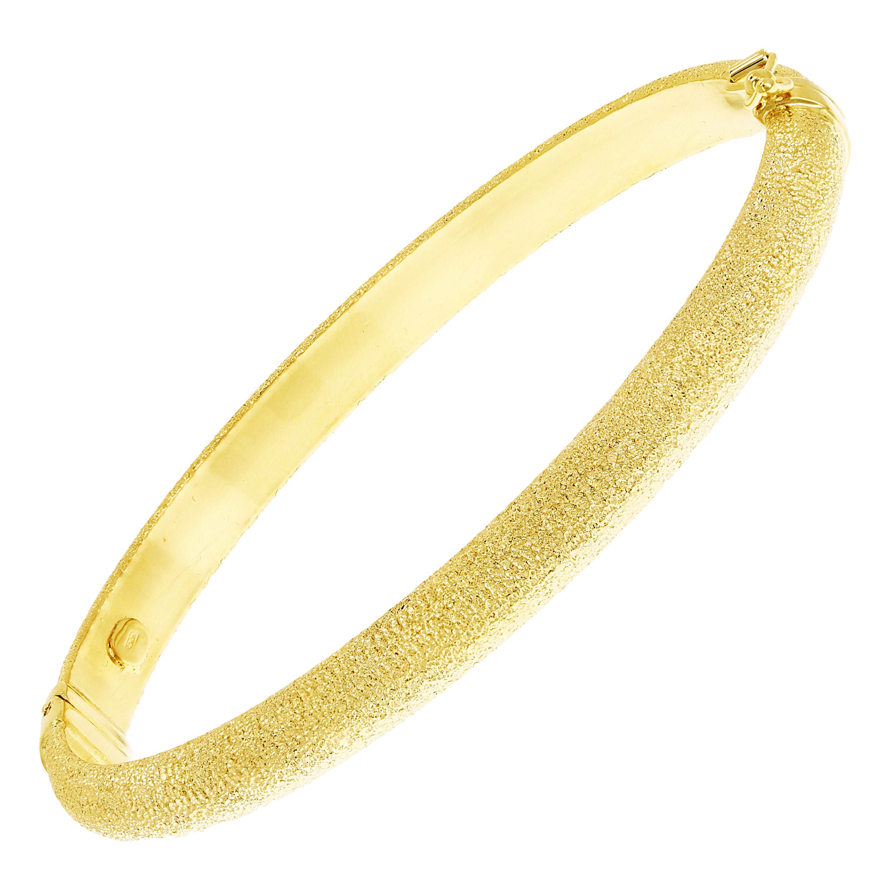 Italian 14k Yellow Gold Sandblast Finished Bangle Bracelet 7" 6mm 6.7 grams