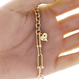 Italian 14k Yellow Gold Hollow U Link Rolo Heart Charm Bracelet 7.5" 6.3 grams