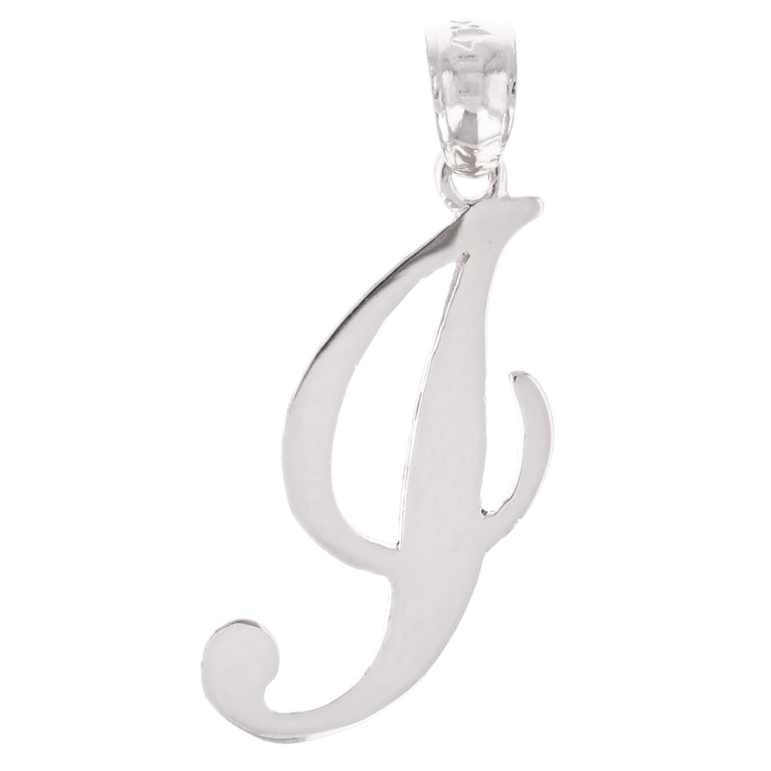 14k White Gold Initial Letter I Alphabet Charm Pendant - Letter I,White