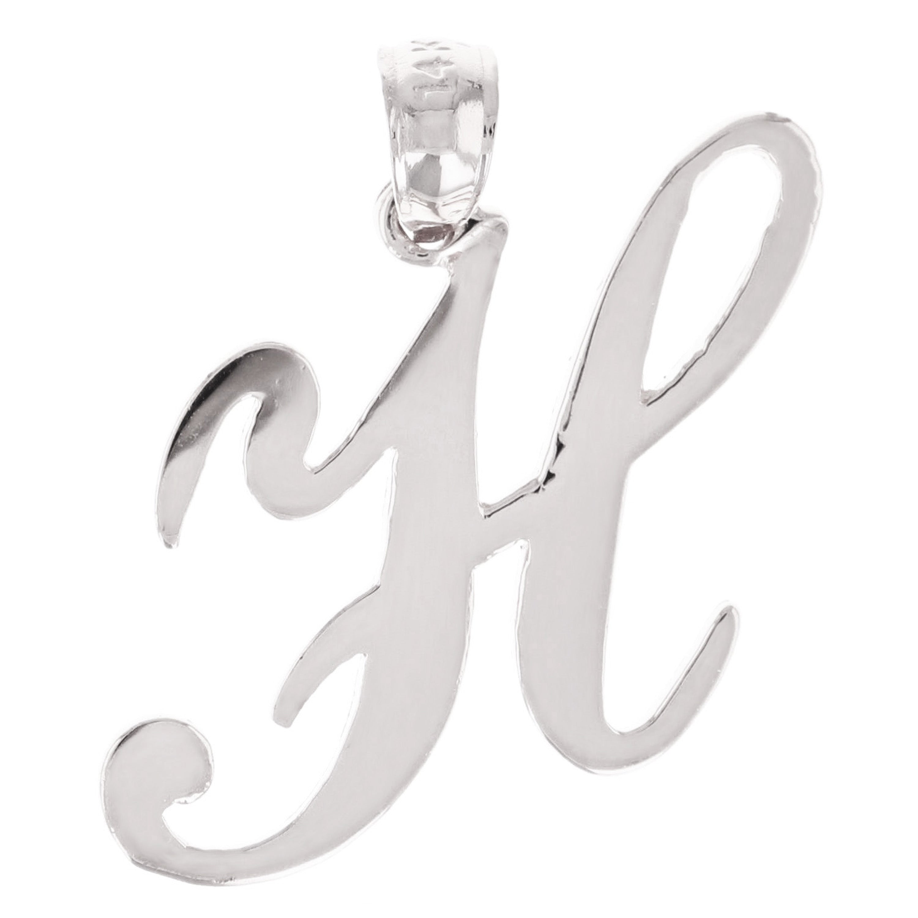 14k White Gold Initial Letter H Alphabet Charm Pendant - Letter H,White