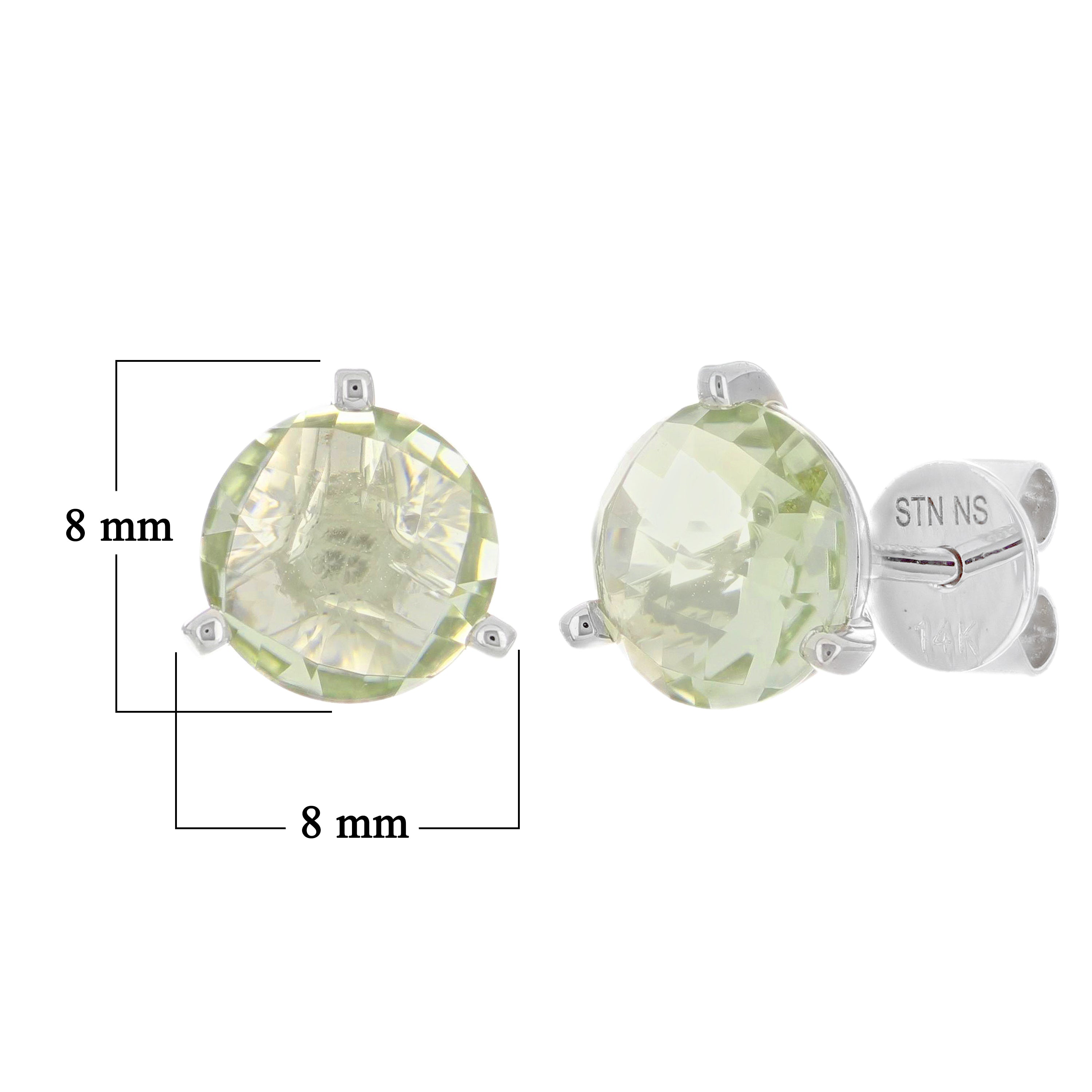 14k White Gold Green Amethyst Quartz Stud Earrings