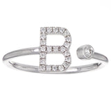14k White Gold Diamond Initial Letter B Ring Size 6 - Letter B,White