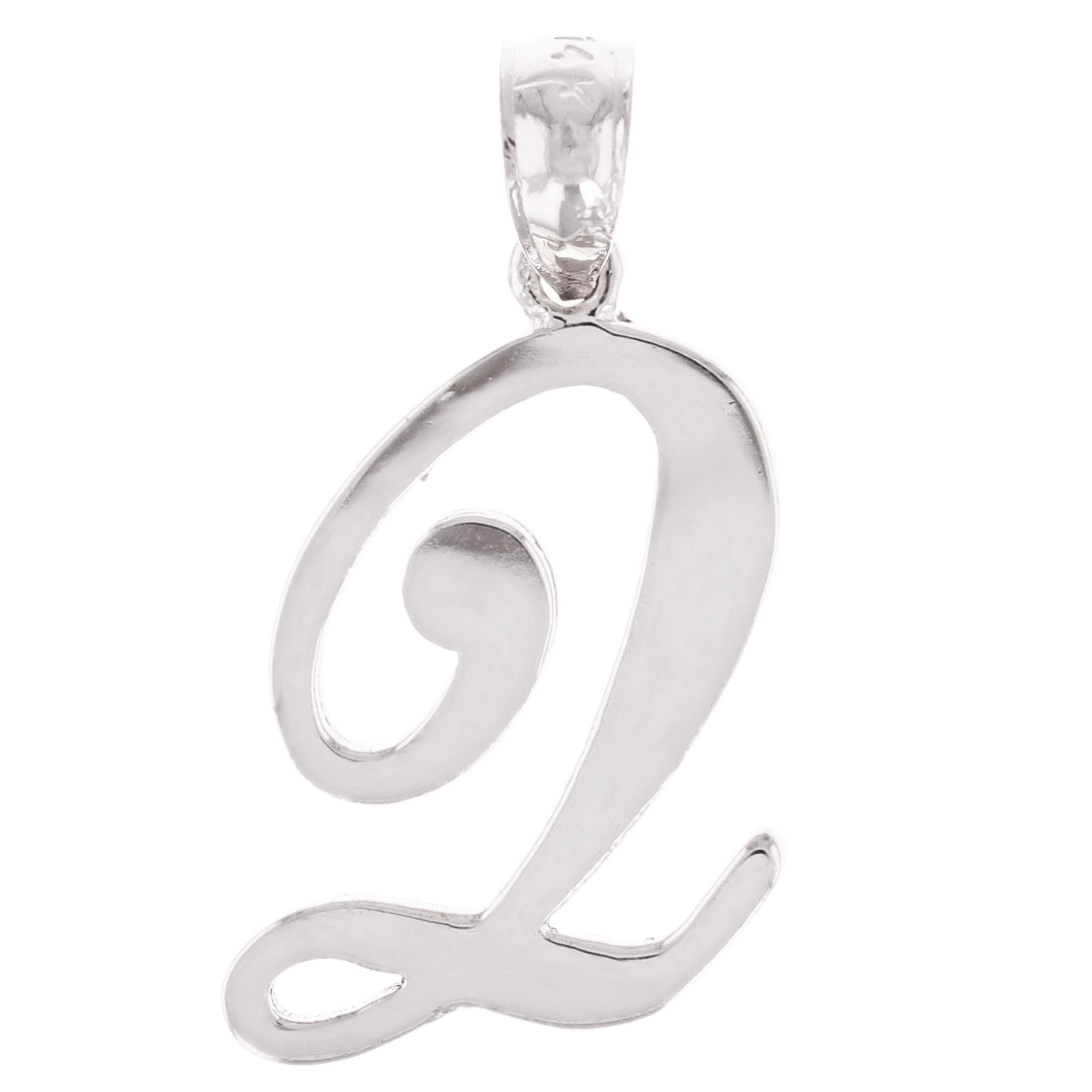 14k White Gold Initial Letter Q Alphabet Charm Pendant - Letter Q,White