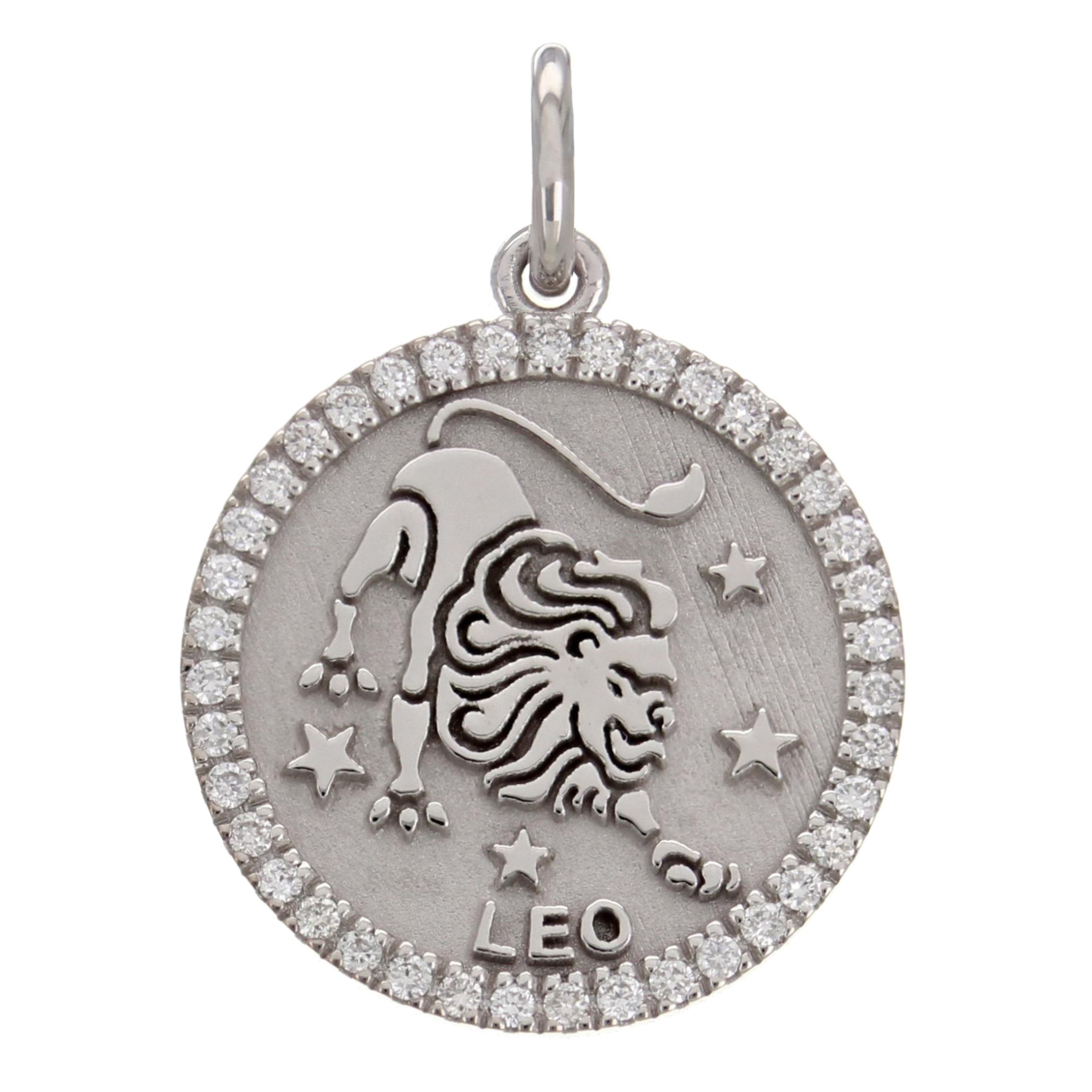 14k White Gold  Diamond Zodiac Sign Leo Pendant - Leo,White