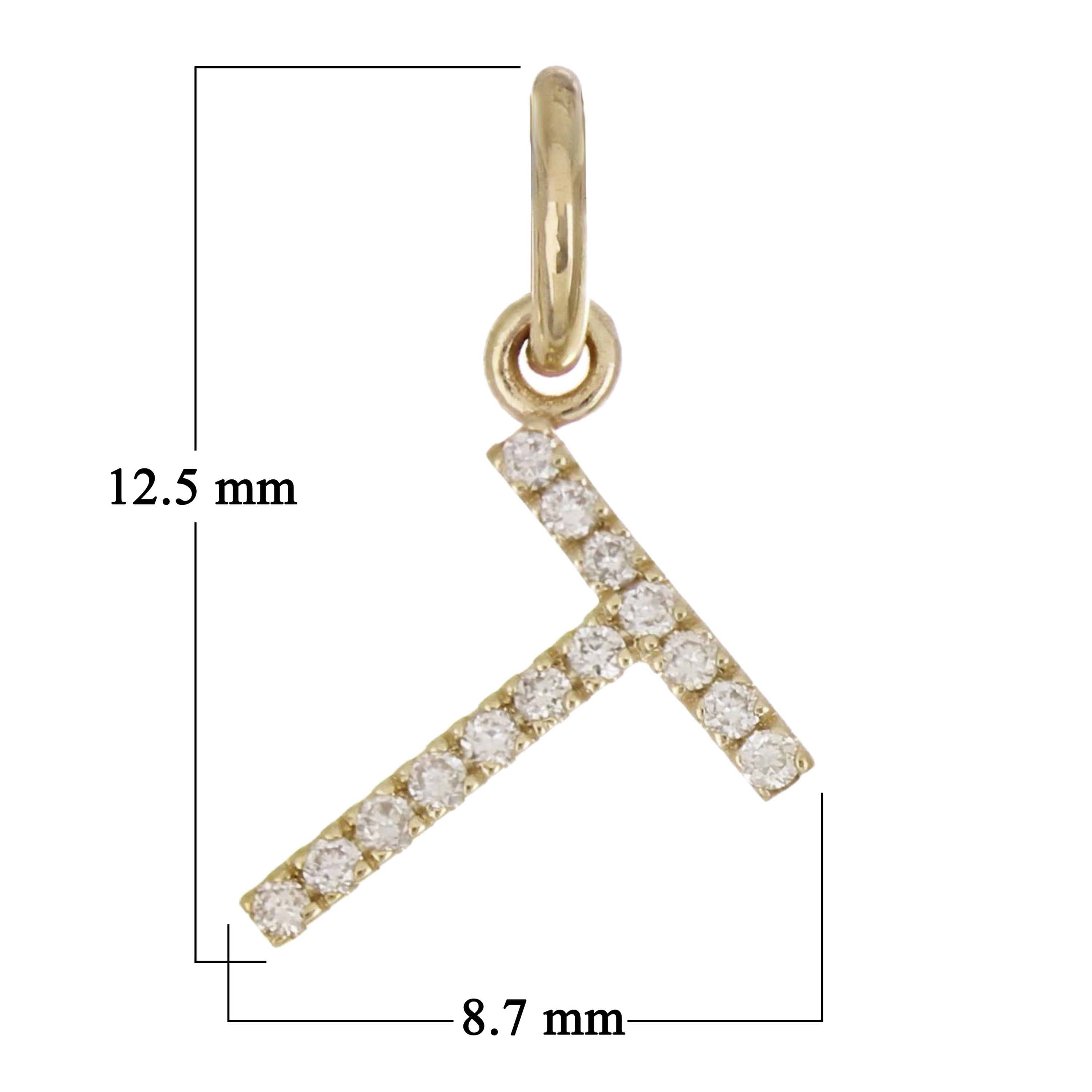 14k Yellow Gold Diamond Initial Letter T Charm Pendant - Letter T,Yellow