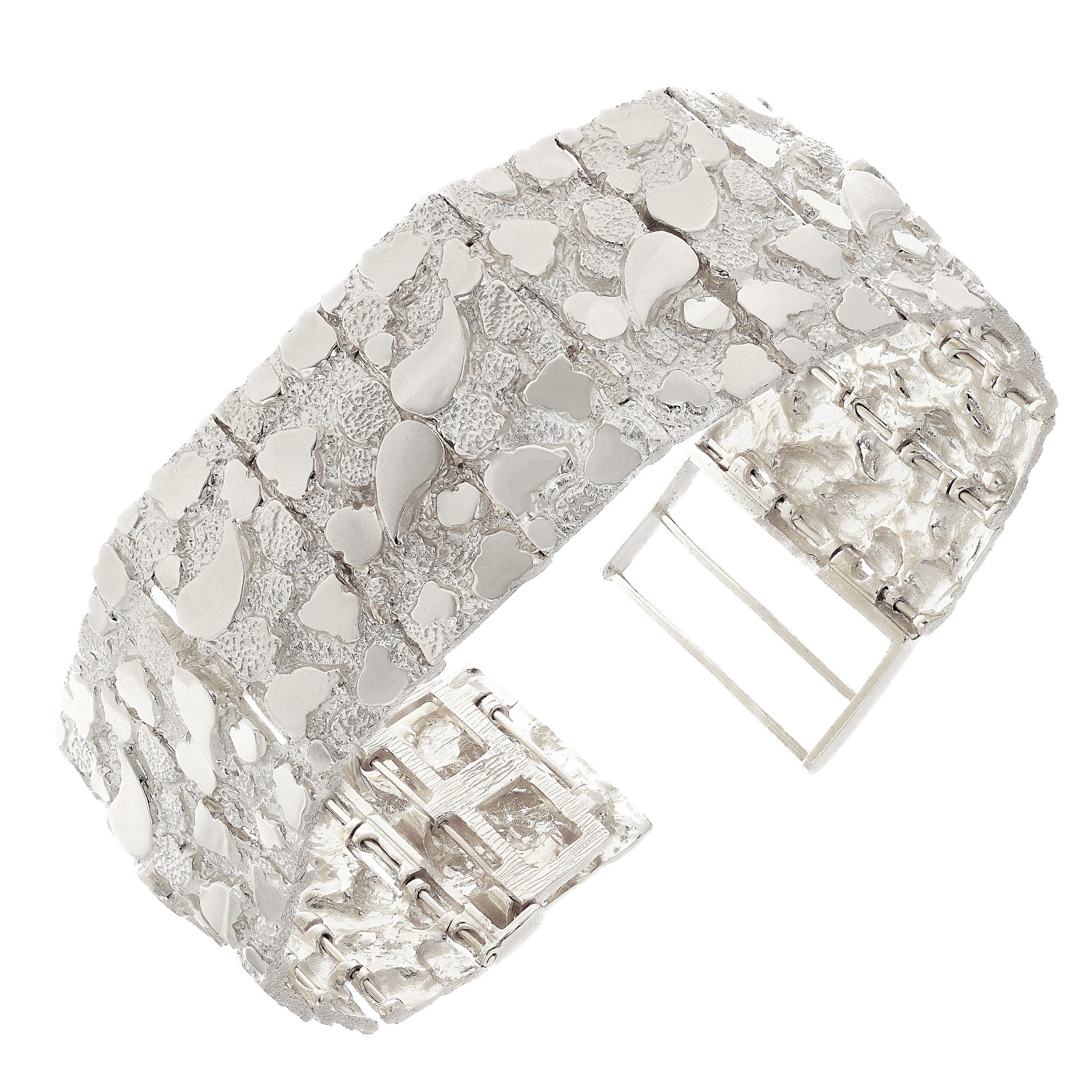 925 Sterling Silver Solid Chunky Nugget Bracelet Adjustable 6.5-7" 31.8mm 66 grams - 7" 66 grams