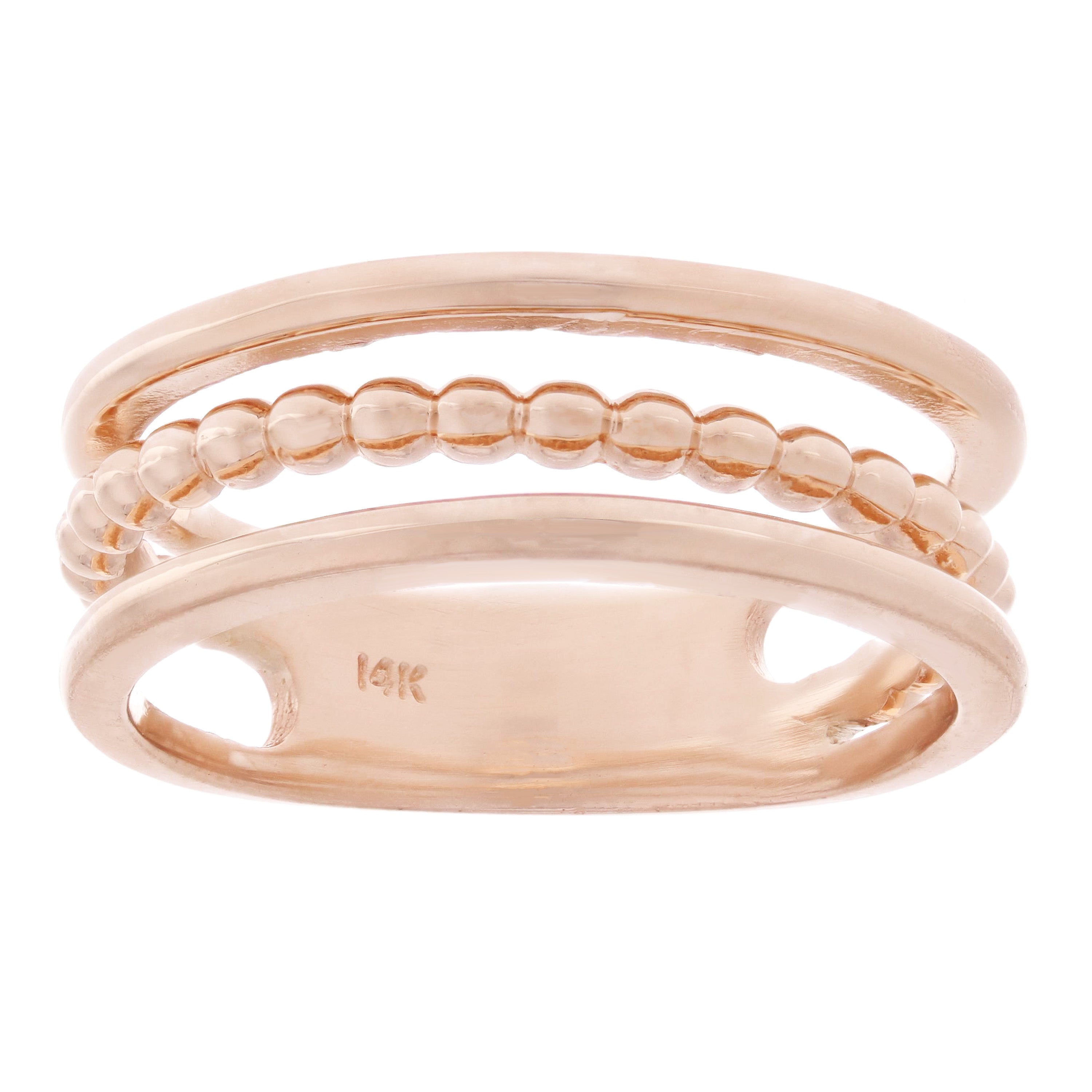 14k Rose Gold High Polished Open Triple Row Beaded Band Size 6.5 - Rose,Ring Size 6.5