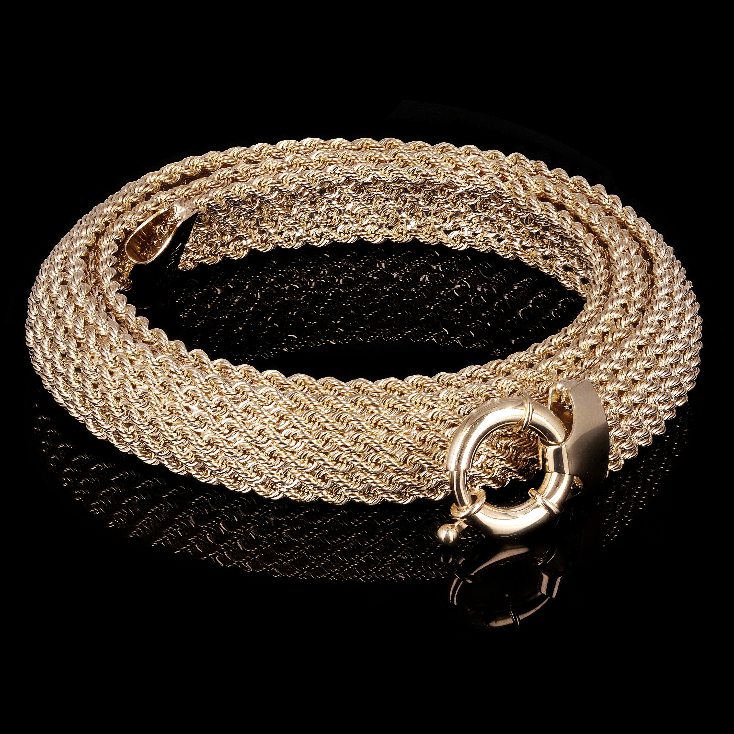 Italian 14k Yellow Gold Multi Strand Rope Chain Necklace 19" 10.5mm 19 grams - 19",10.5mm