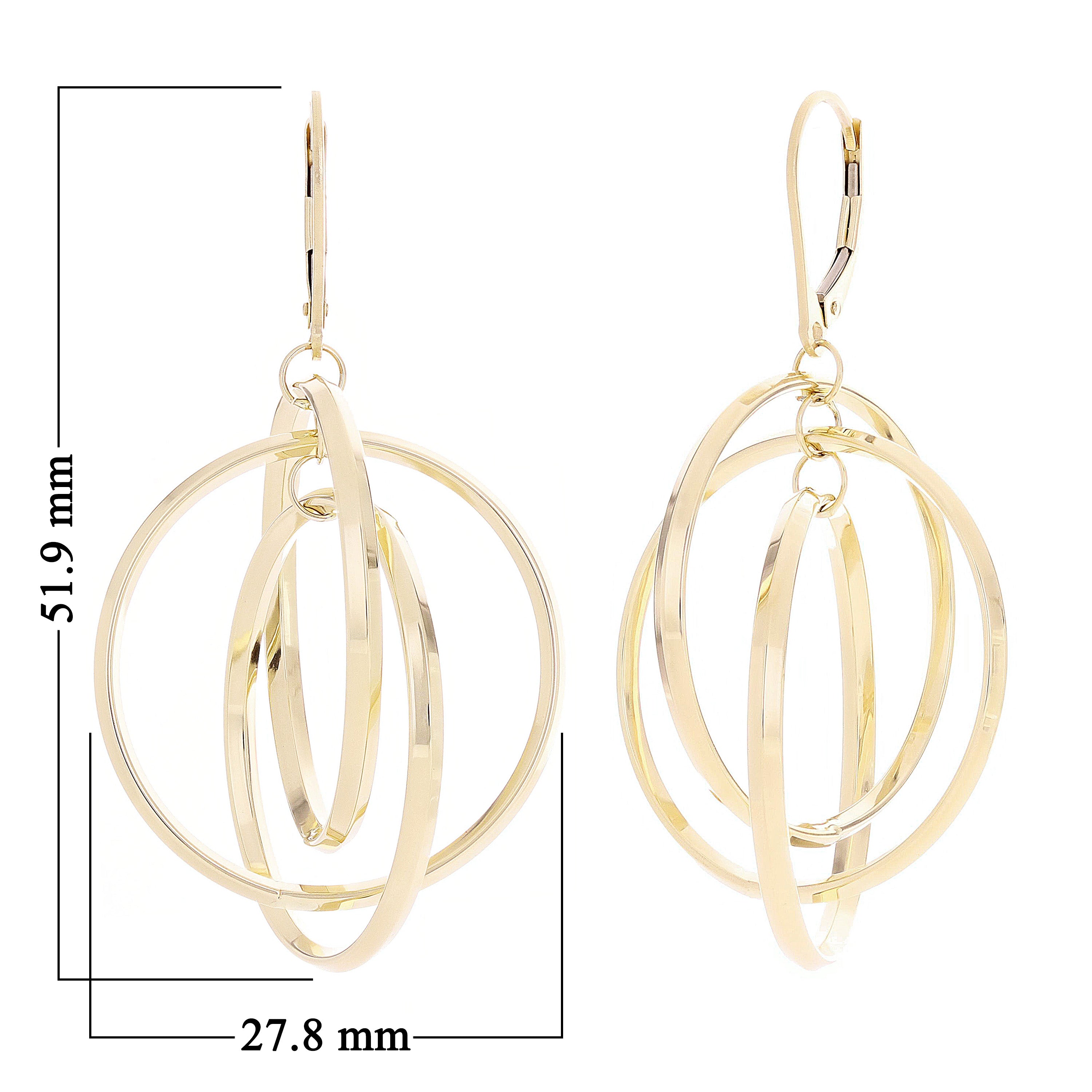 Italian 14k Yellow Gold Polished Triple Round Entwined Dangle Earrings 2" 4.1g