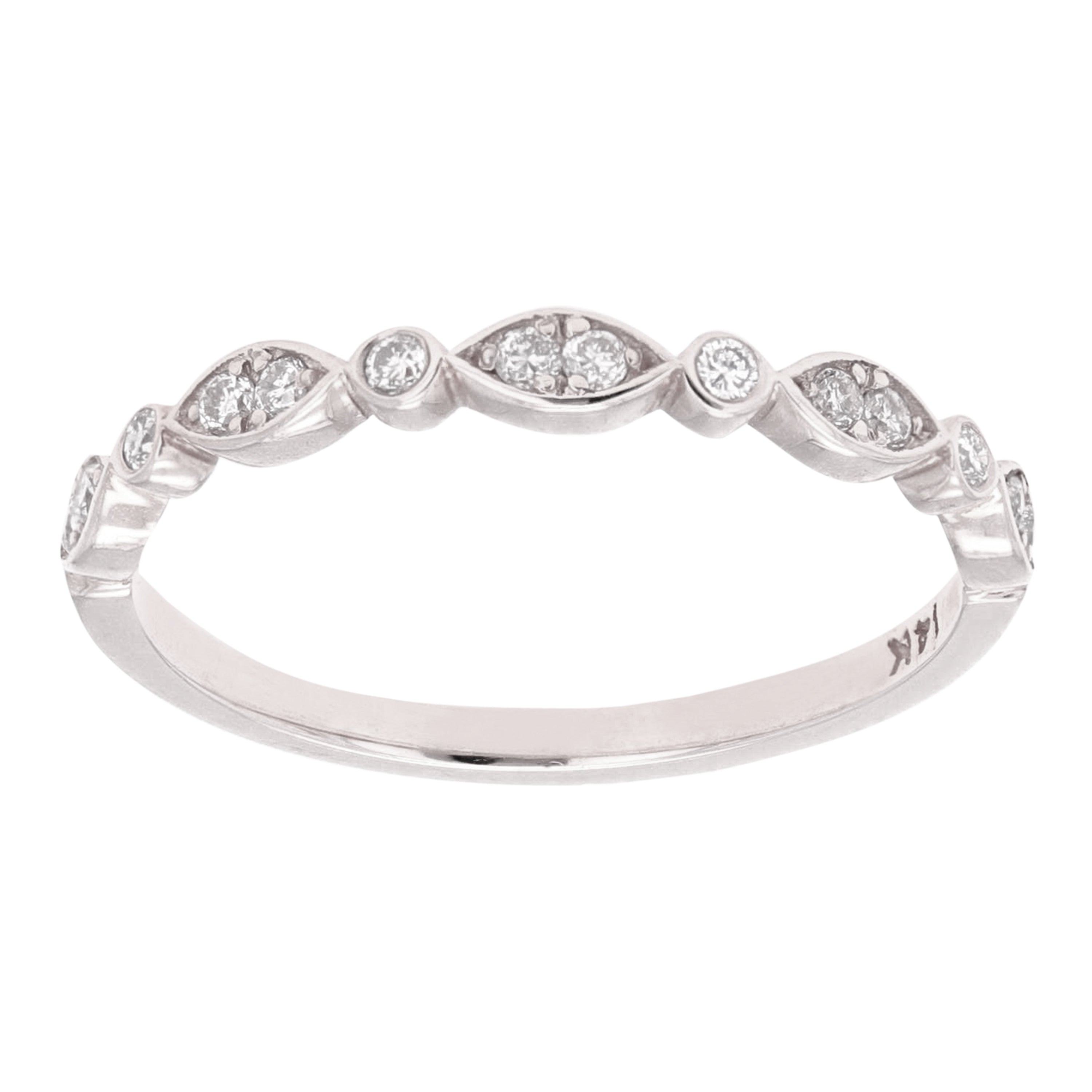 14k White Gold Diamond Accent Leaf Design Stacking Ring - White,Size 5.5