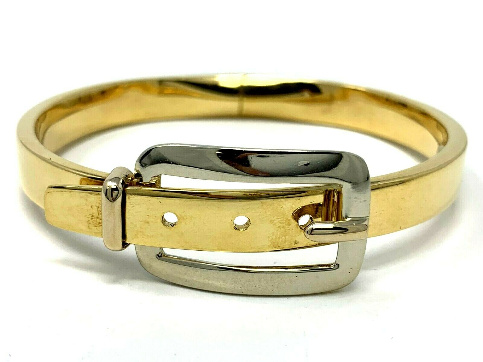 Italian 18k Two Tone Gold Fancy Belt Bangle Bracelet Size 7, 28.7 grams