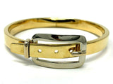 Italian 18k Two Tone Gold Fancy Belt Bangle Bracelet Size 7, 28.7 grams