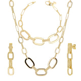Italian 14k Yellow Gold Oval Links Necklace, Bracelet & Earrings Set 24.4 grams