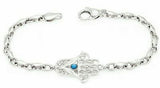 14k White Gold Hamsa Hand of Fatima Charm Bracelet with Turquoise 7" 9.7 grams