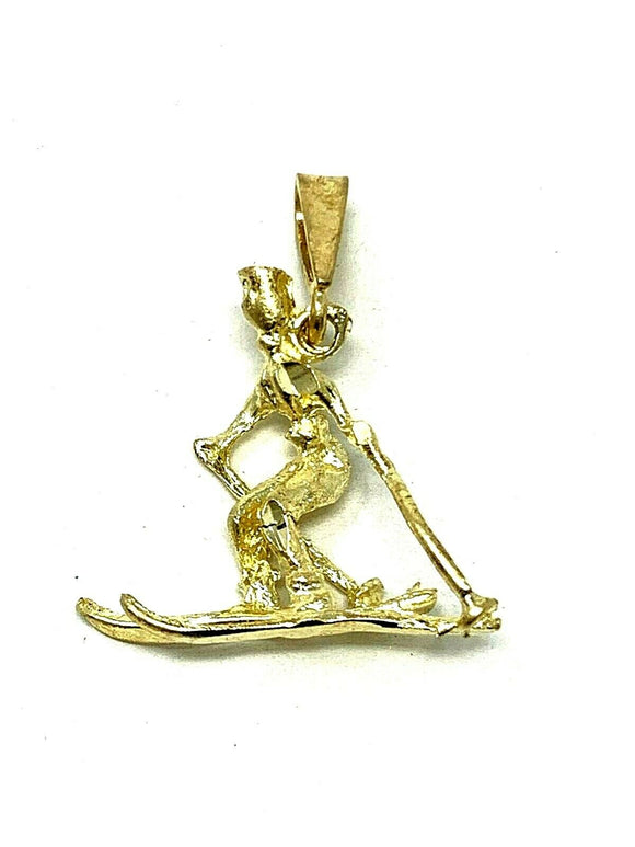 10k Yellow Gold Ski Snow Skiing Figure Athlete Charm Pendant 1.6 grams