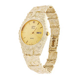 14k Yellow Gold Nugget Link Geneve Wrist Watch with Diamond 7-7.5" 53 grams