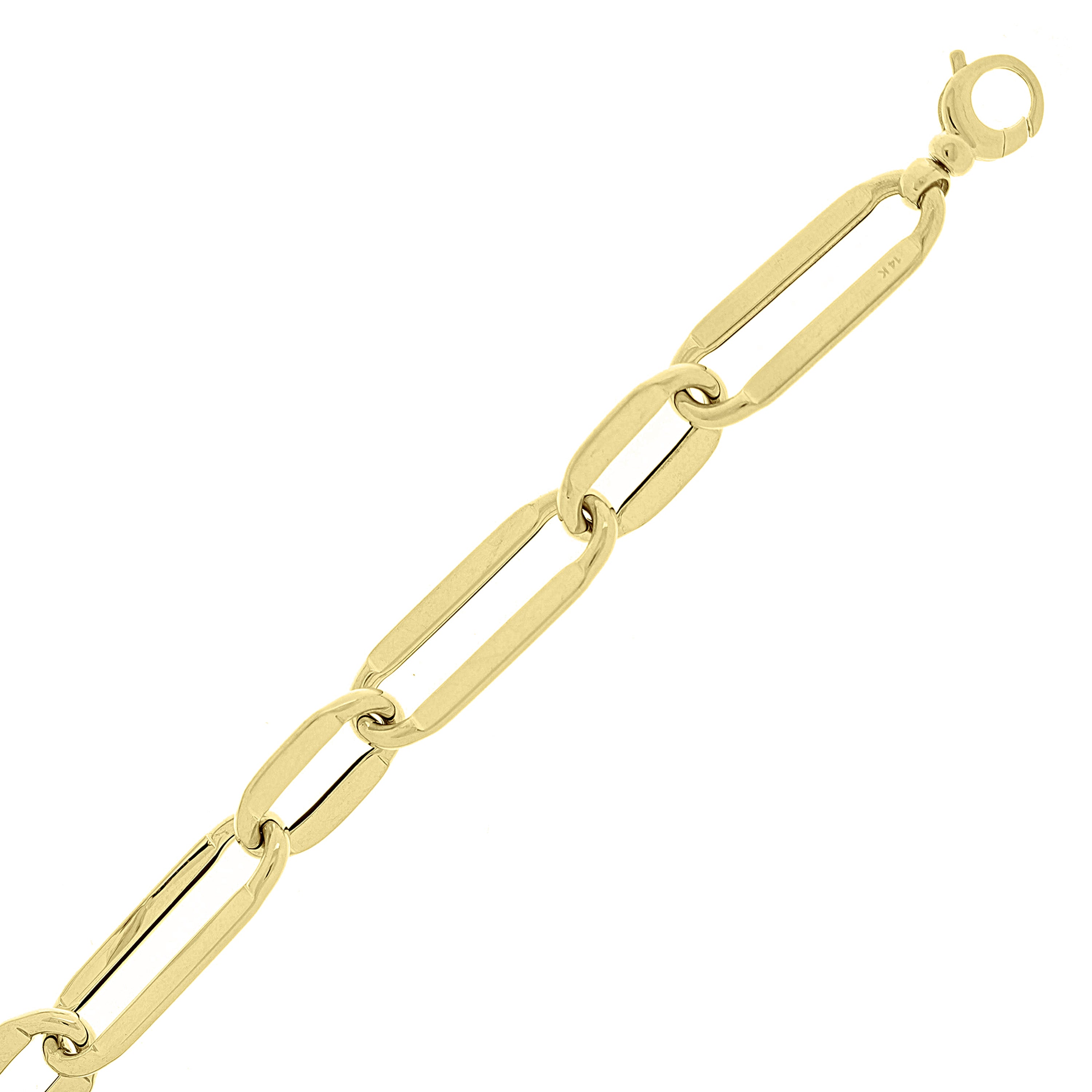 Italian 14k Yellow Gold Hollow Oval Paper Clip Bracelet 8" 9.8mm 7.2 grams