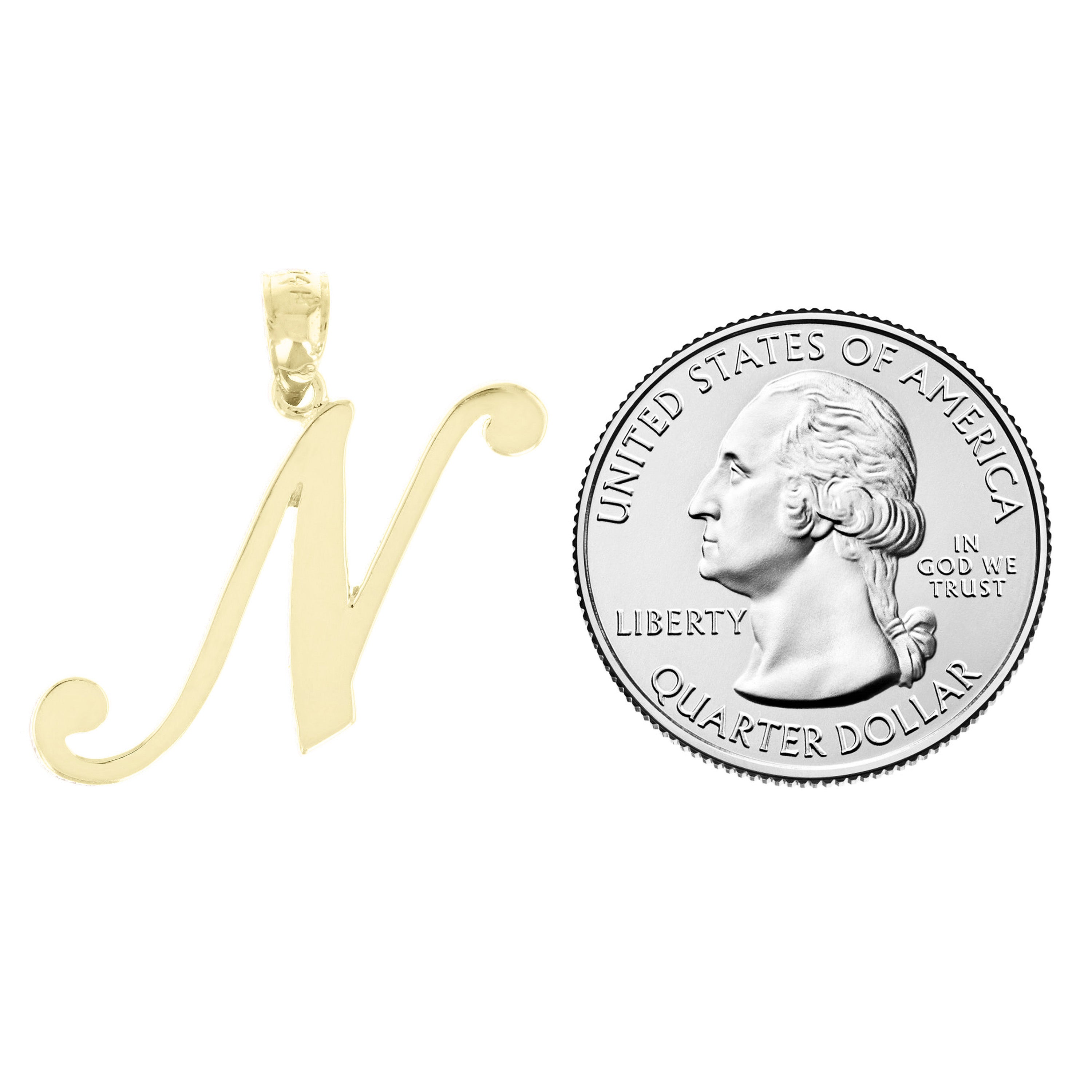 14k Yellow Gold Initial Letter N Alphabet Charm Pendant - Letter N,Yellow