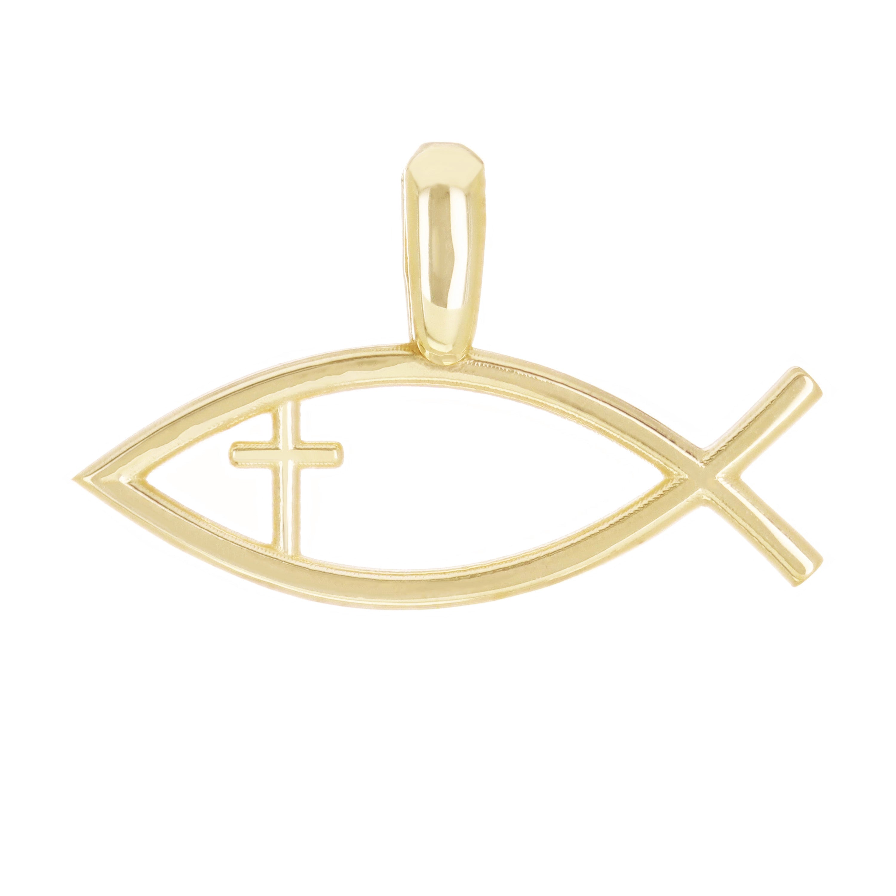 14k Yellow Gold ICHTYS Cross Religious Charm Pendant 19.6mm x 31.8mm 3.3 grams